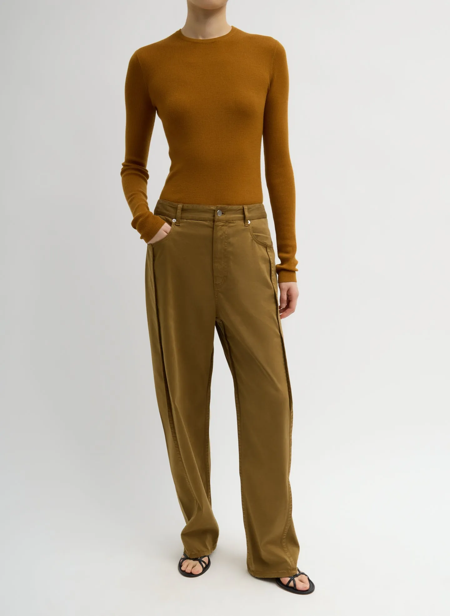 Garment Dyed Stretch Twill Tuck Pant sold by Tibi