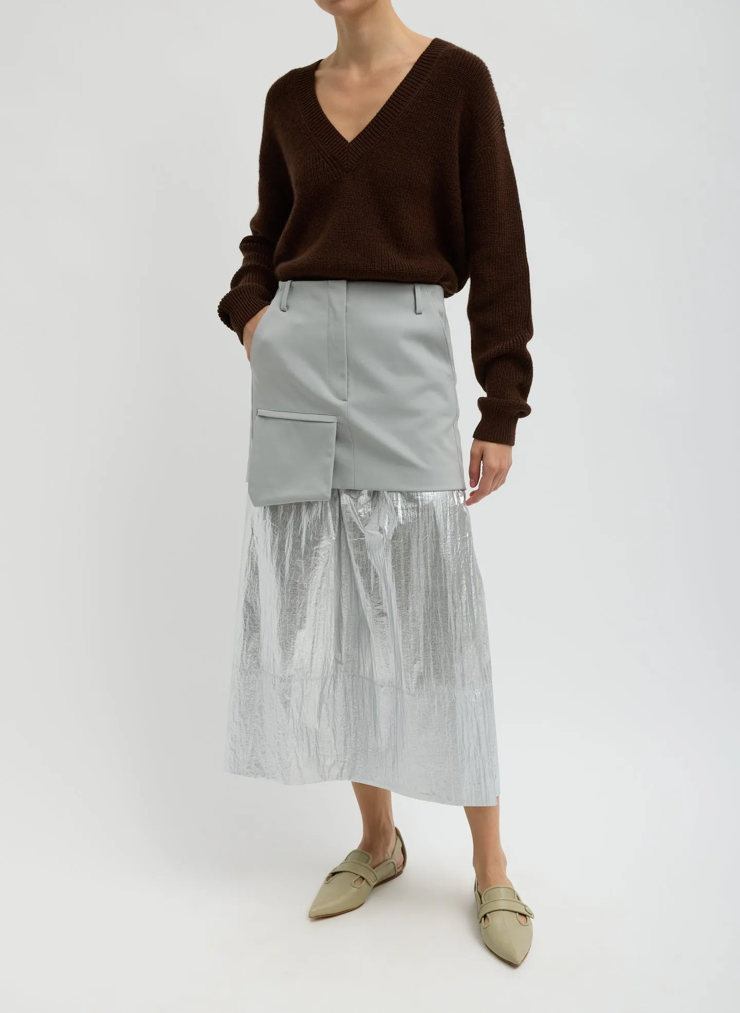Silver Metallic Nylon Pull On Full Skirt sold by Tibi product image thumbnail 4