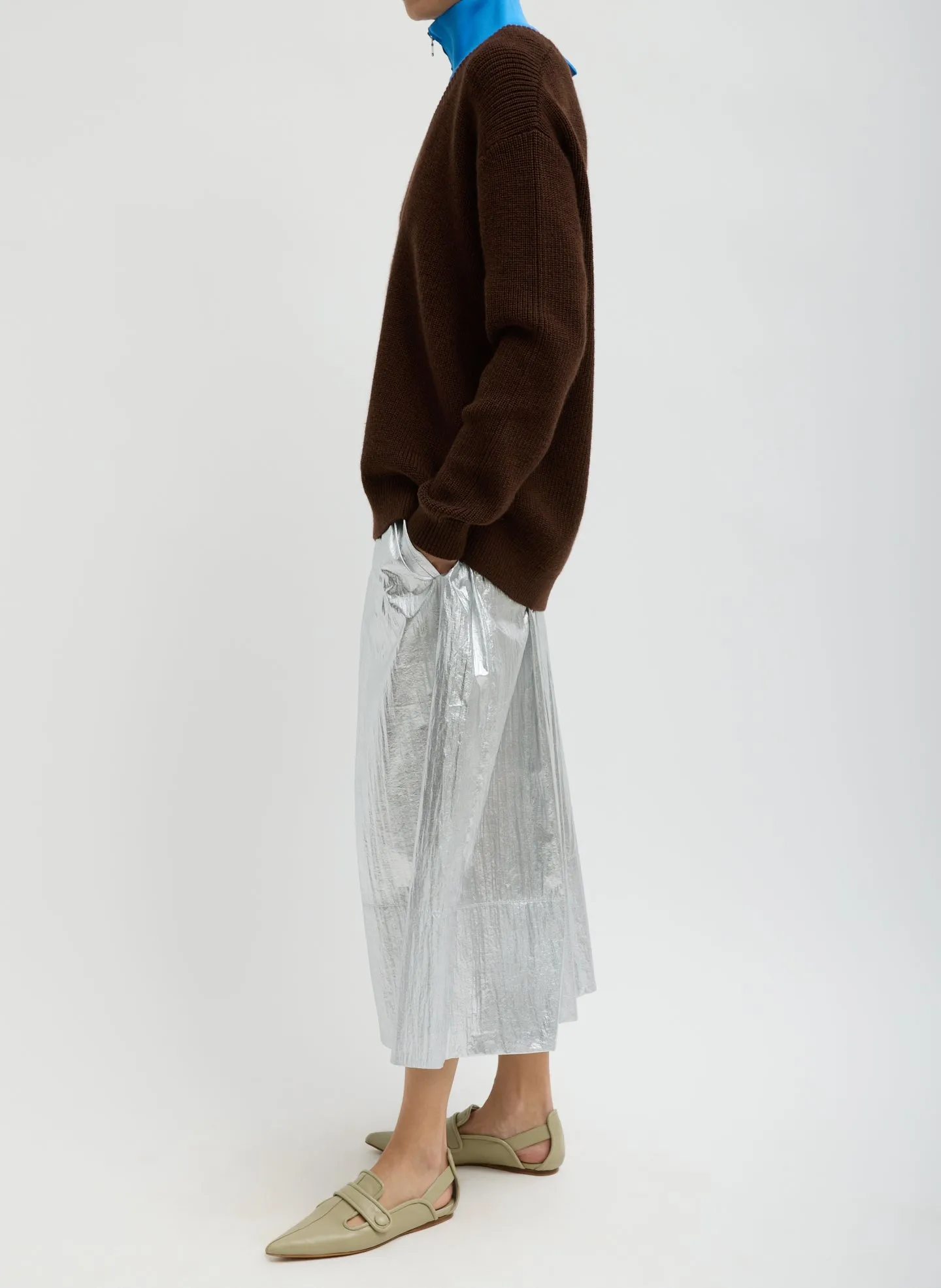 Silver Metallic Nylon Pull On Full Skirt sold by Tibi product image thumbnail 2