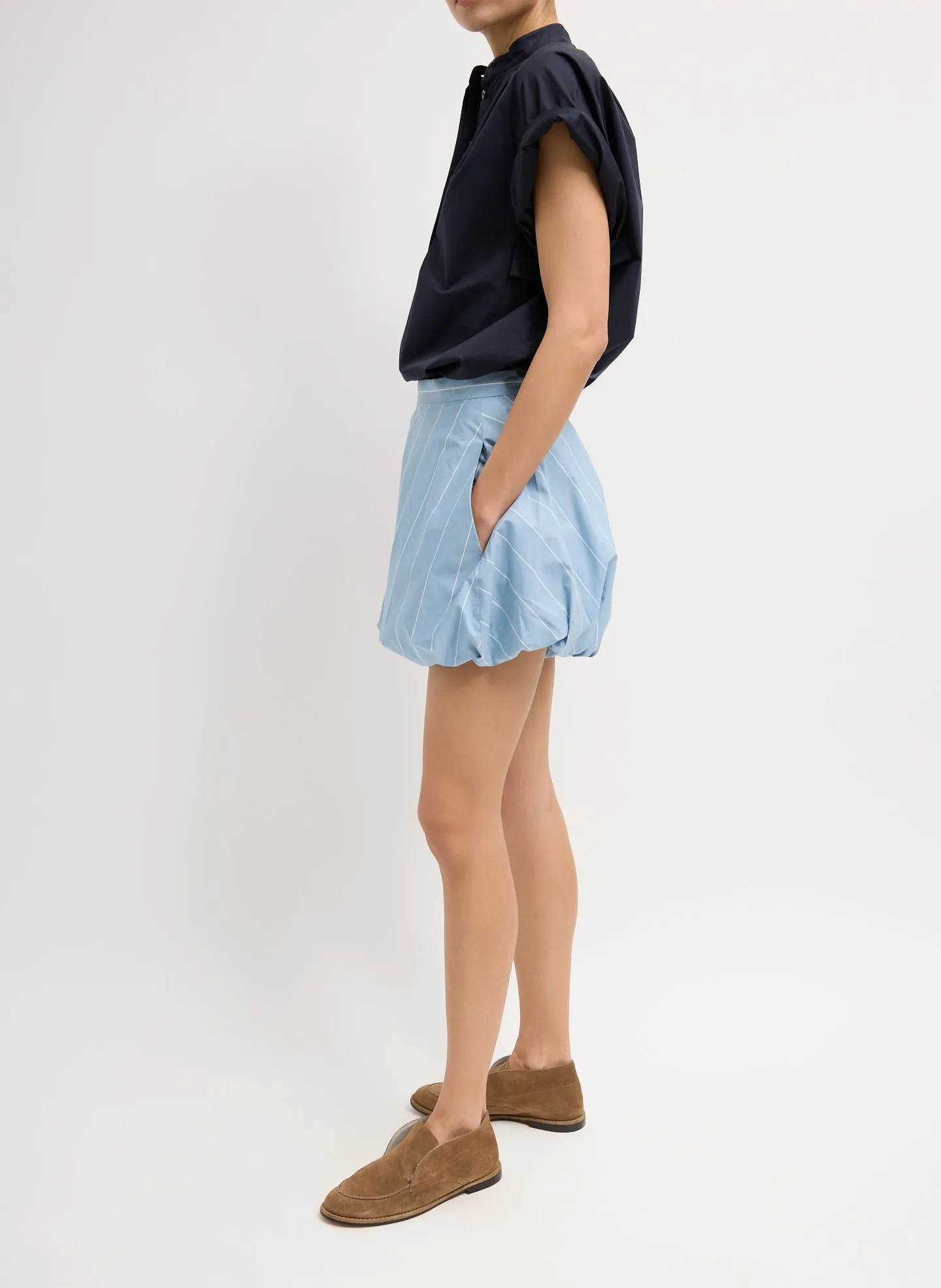 Striped Tech Poplin Bubble Short sold by Tibi product image thumbnail 4