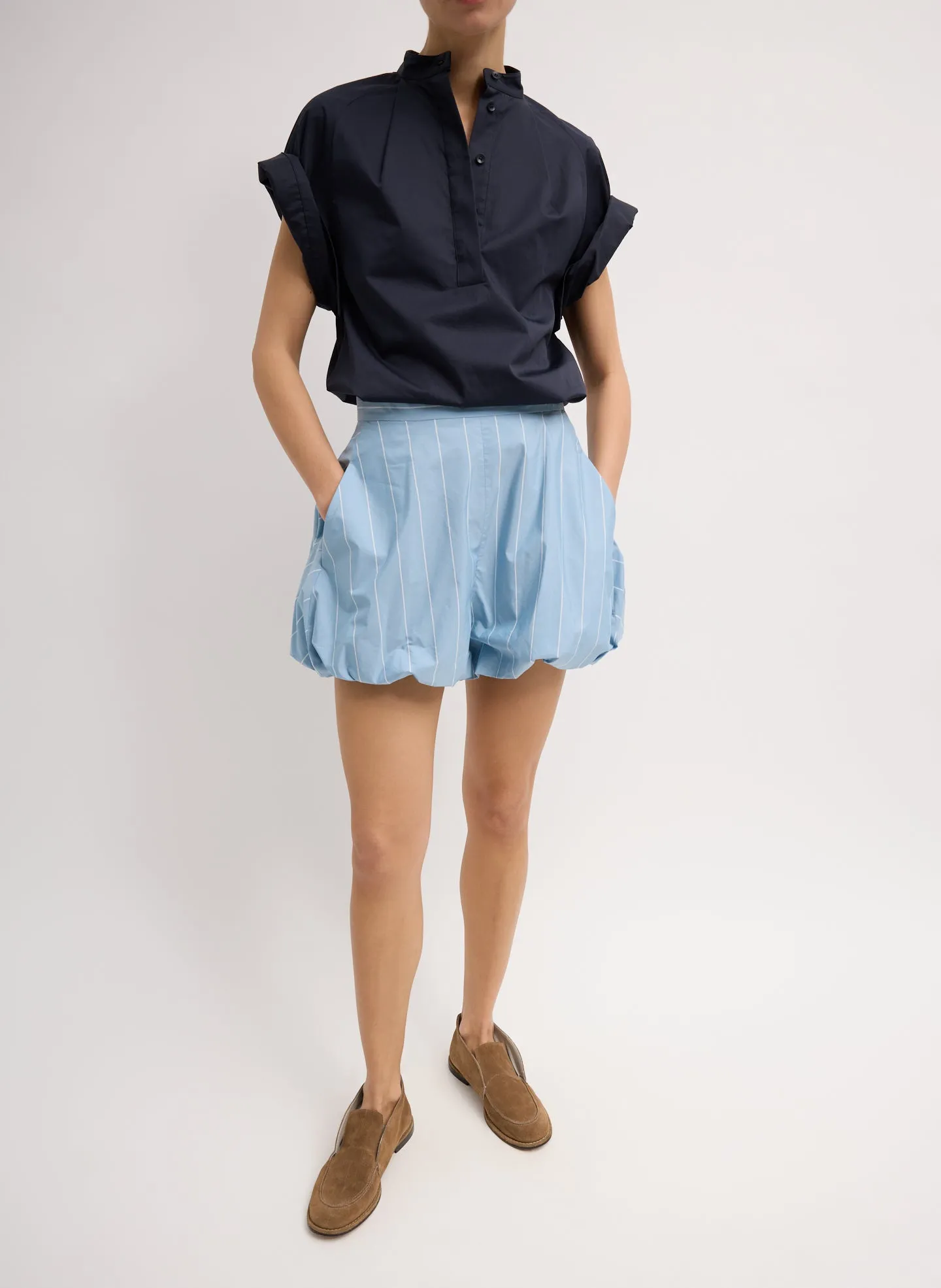 Striped Tech Poplin Bubble Short sold by Tibi