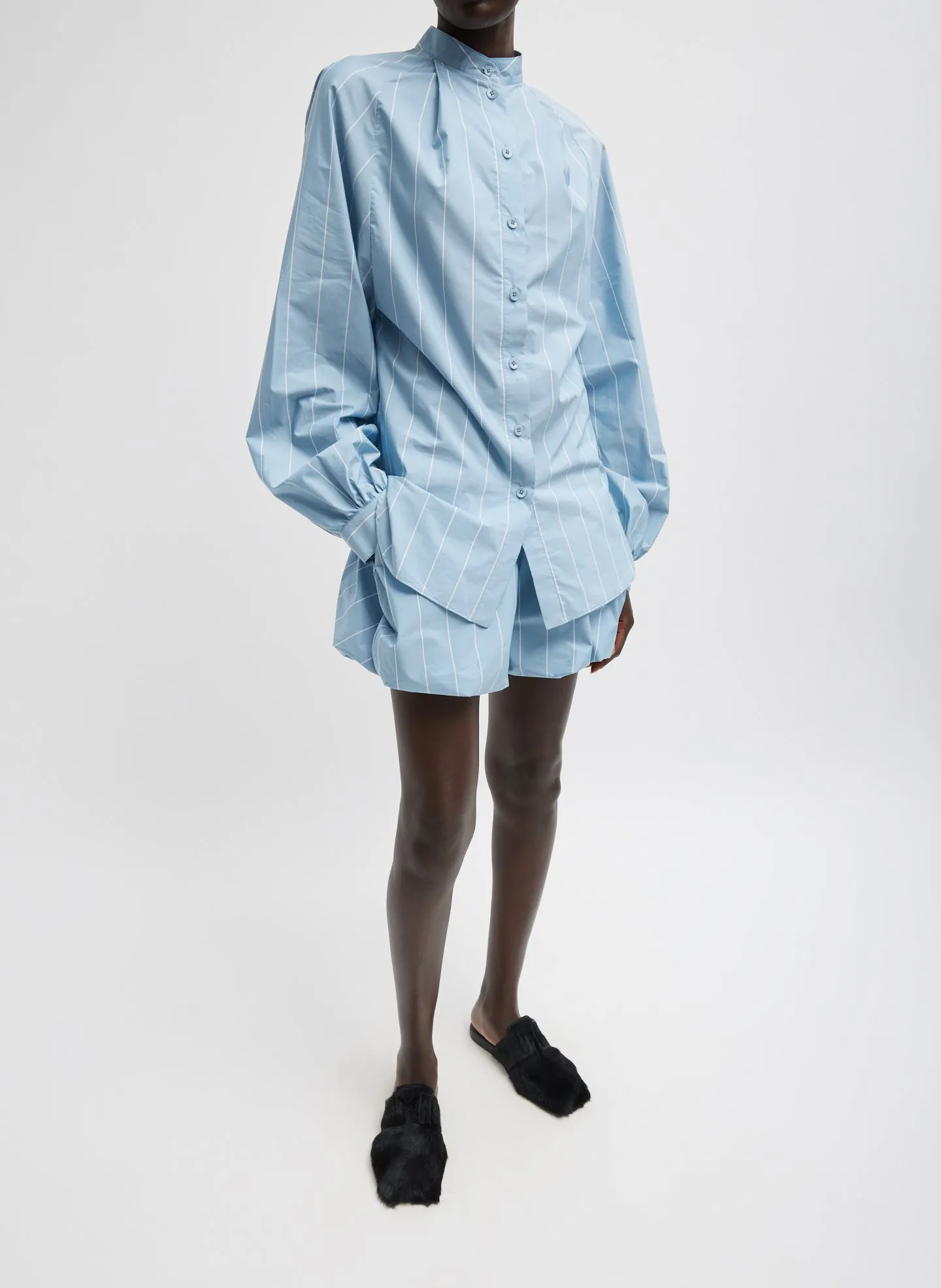 Striped Tech Poplin Bubble Short sold by Tibi product image thumbnail 5