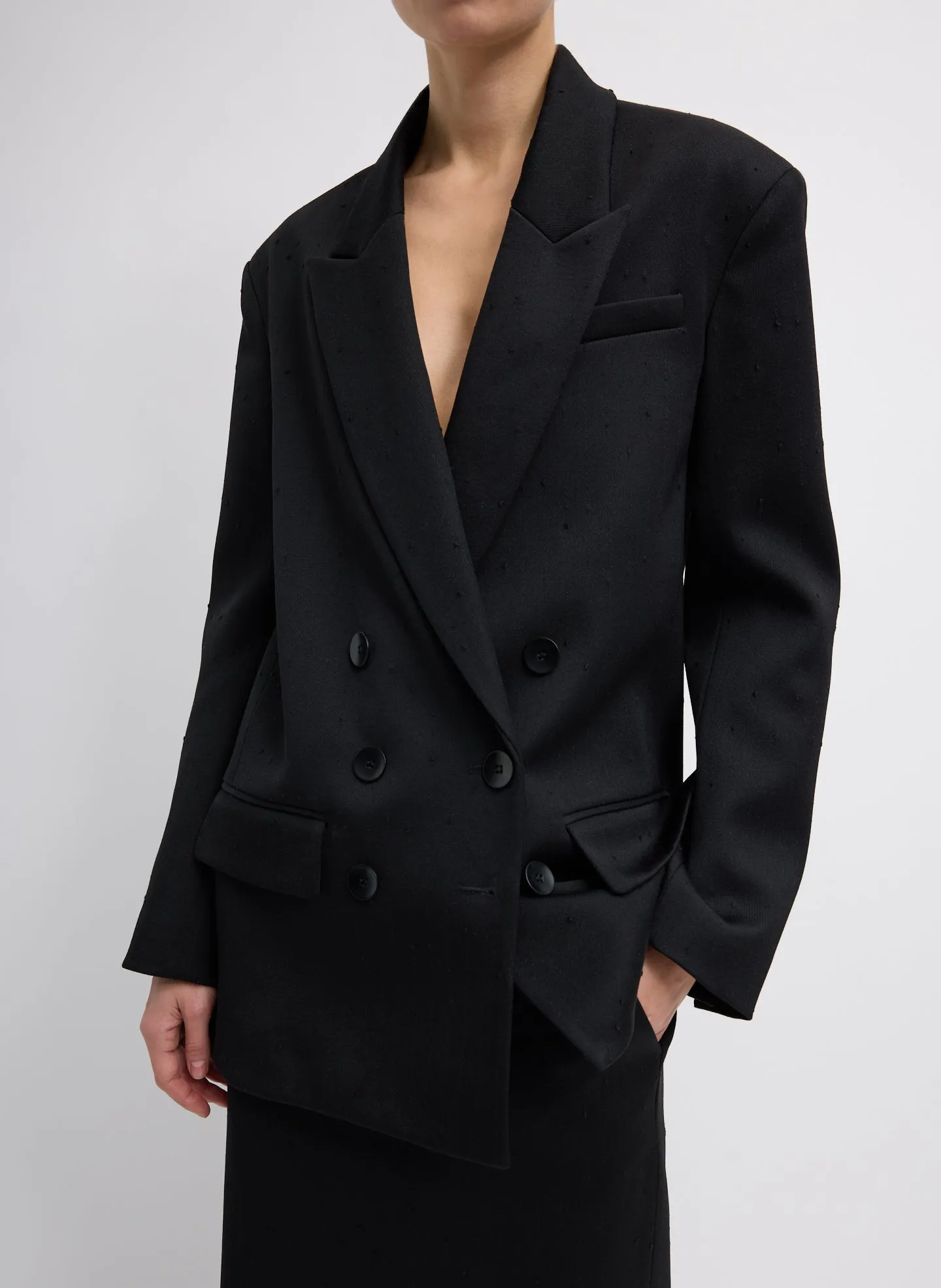 Refined Wool Slub Blazer With Cut Out Organza Back sold by Tibi