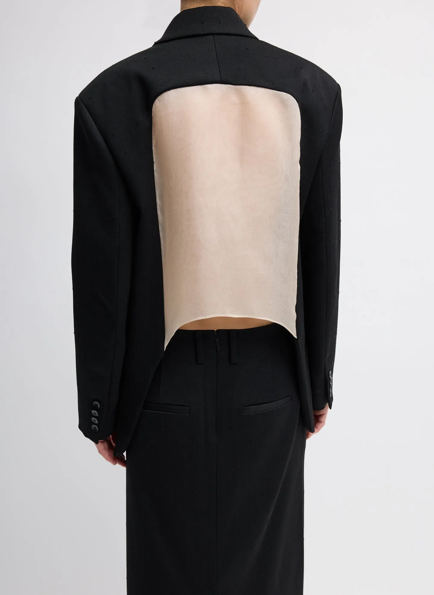 Refined Wool Slub Blazer With Cut Out Organza Back sold by Tibi product image thumbnail 3
