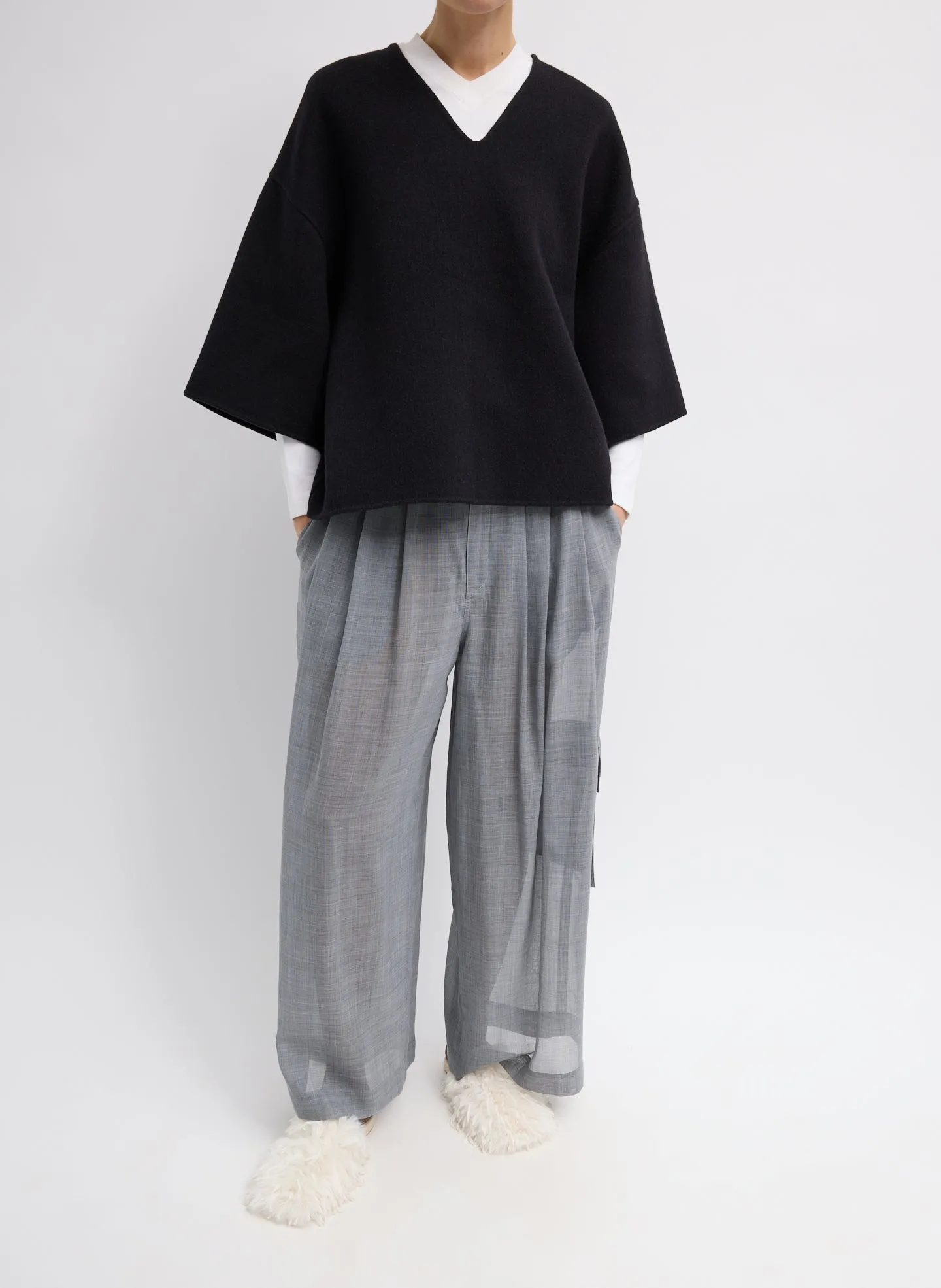 Luxe Double Faced Wool Angora V-Neck Top sold by Tibi