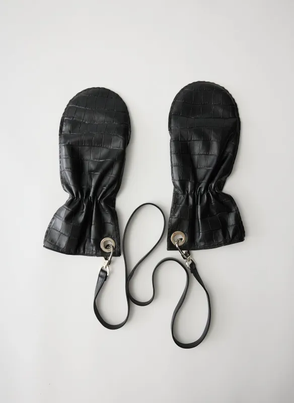 Crocodile Embossed Leather Mittens made by Tibi