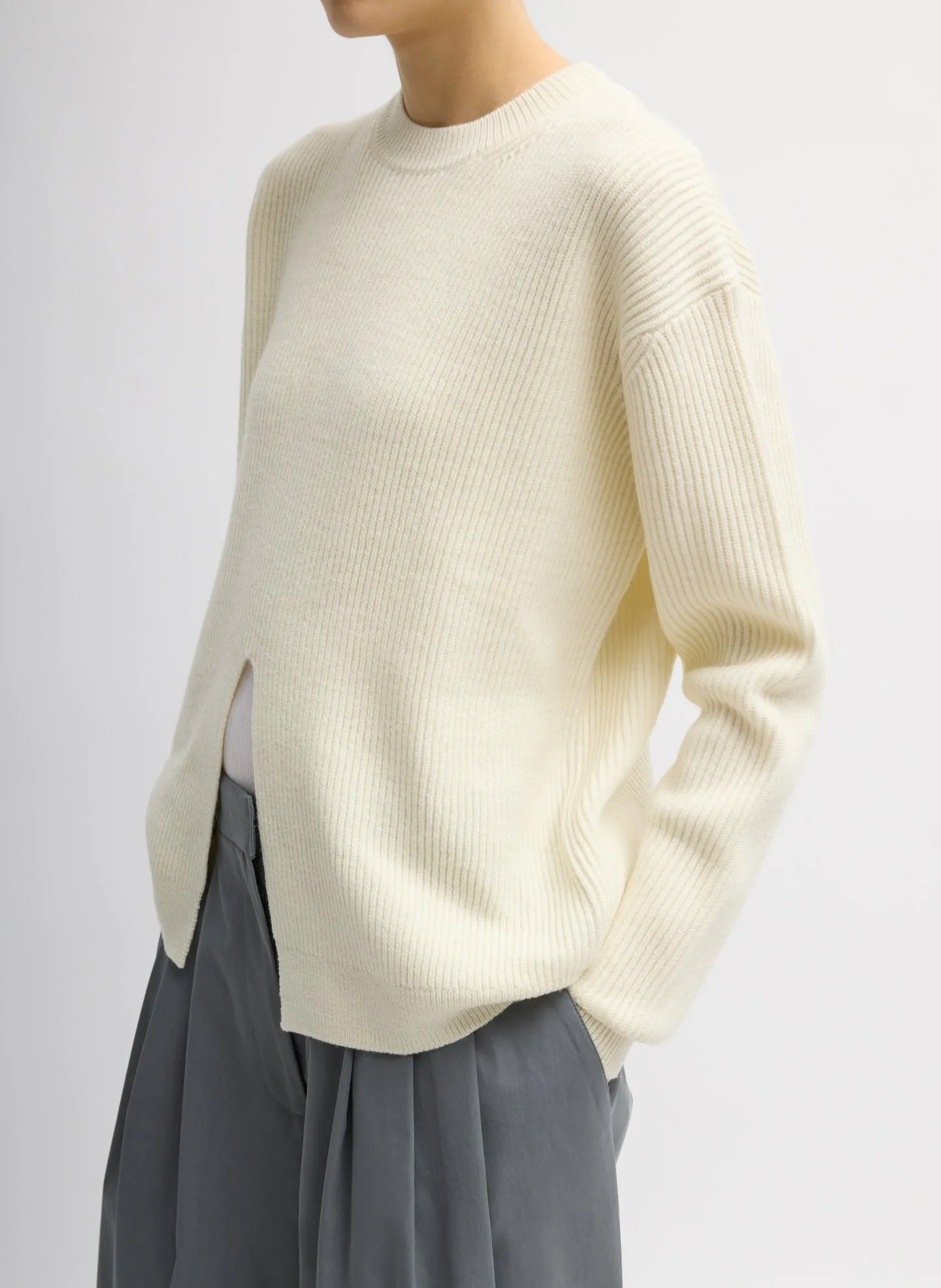 Cardigan Stitch Split Front Crewneck Easy Pullover sold by Tibi product image thumbnail 2