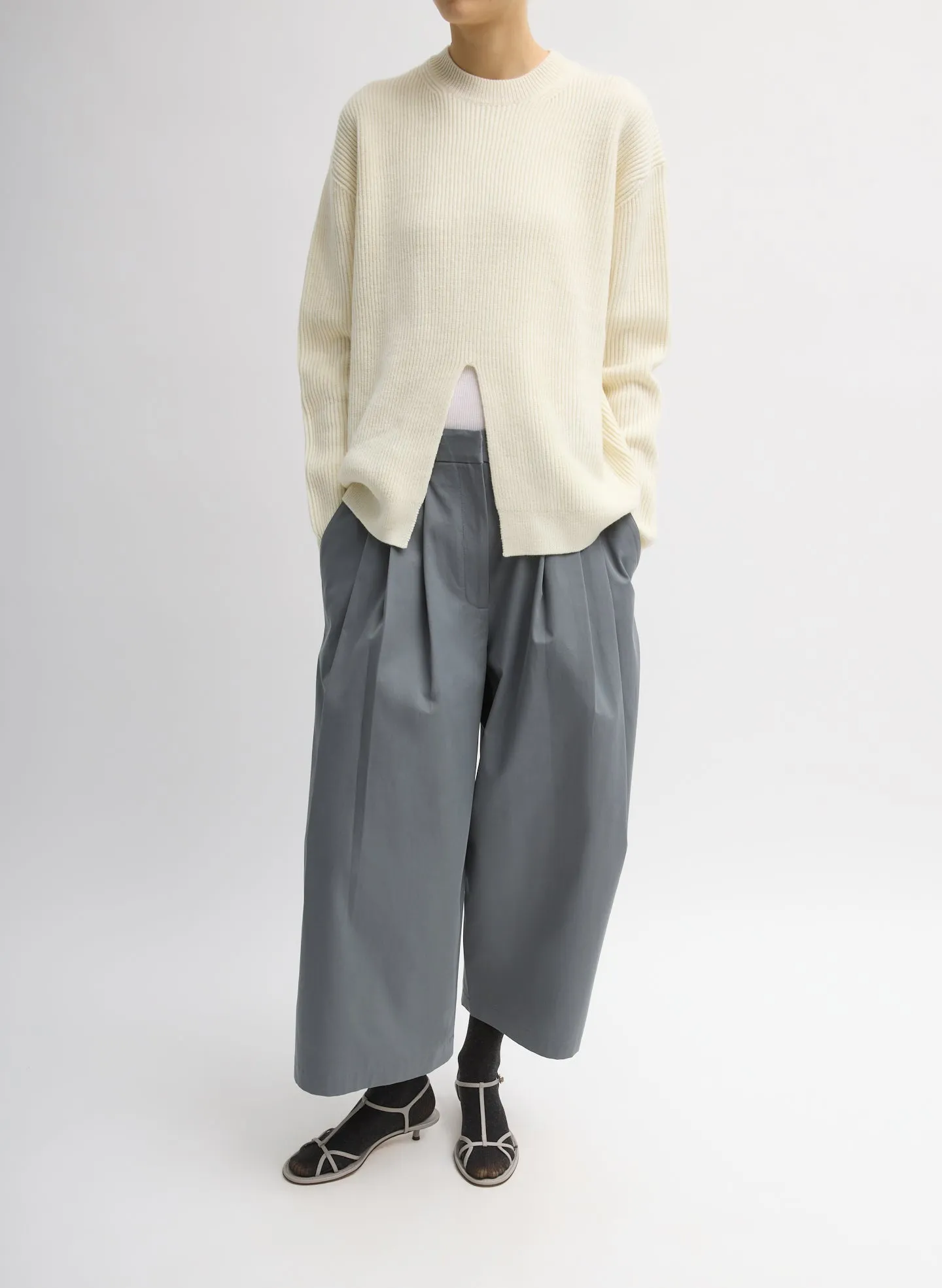 Cardigan Stitch Split Front Crewneck Easy Pullover sold by Tibi product image thumbnail 3