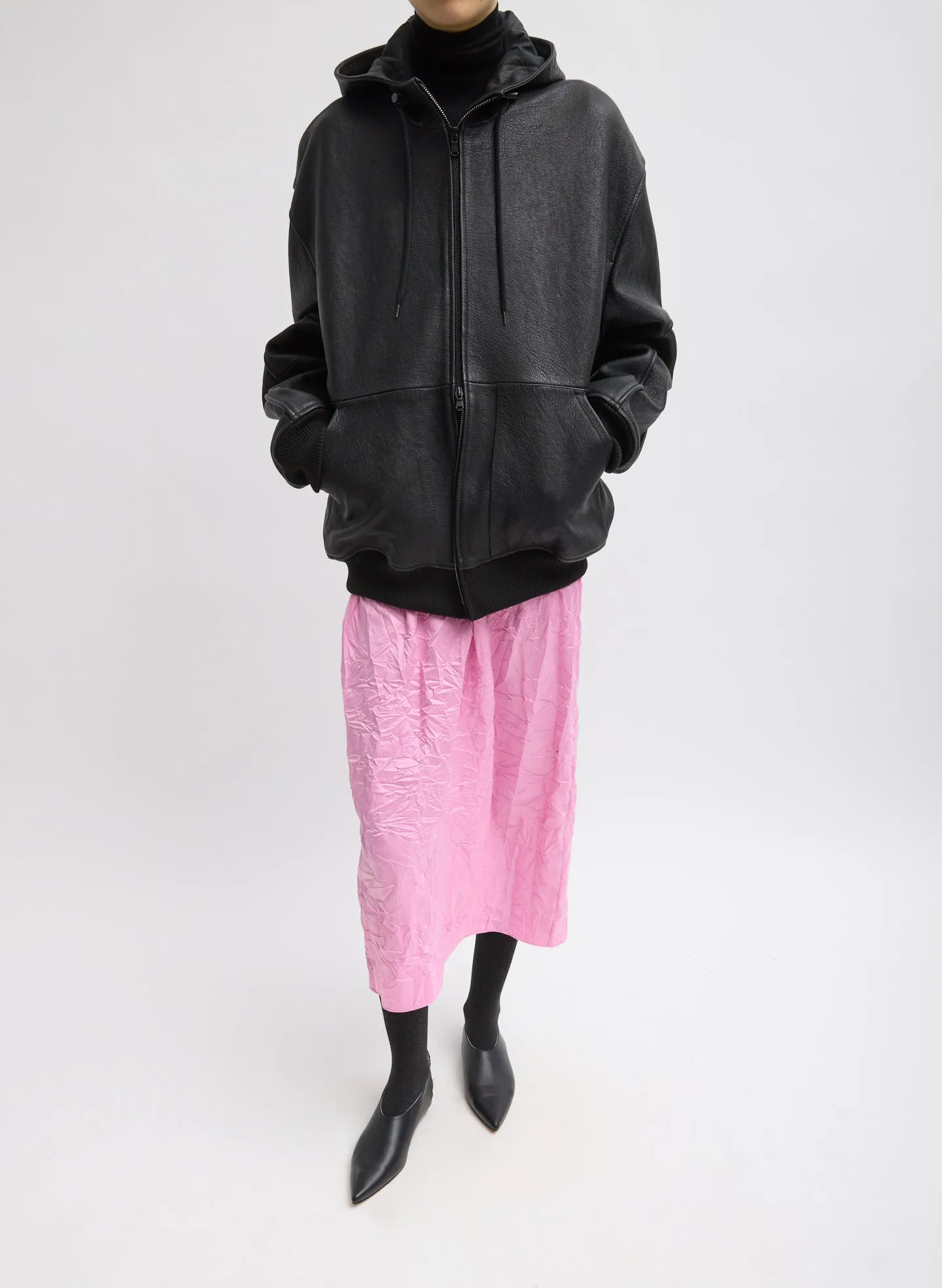 Pebbled Leather Zip Up Hoodie Jacket sold by Tibi product image thumbnail 3