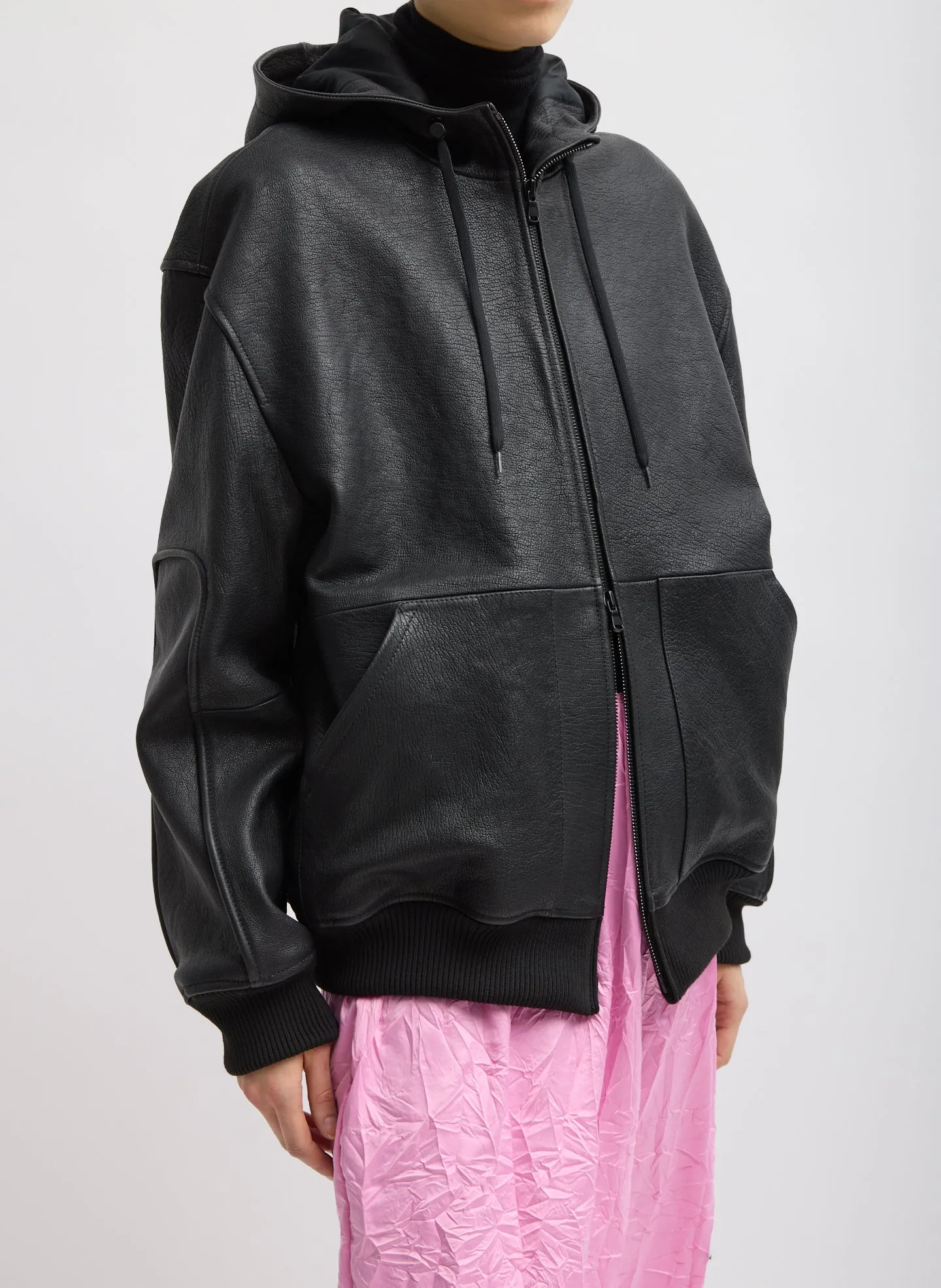Pebbled Leather Zip Up Hoodie Jacket sold by Tibi product image thumbnail 5