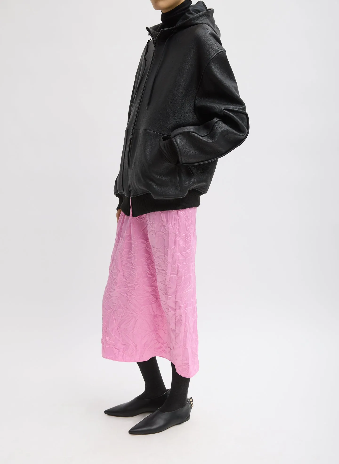 Pebbled Leather Zip Up Hoodie Jacket sold by Tibi product image thumbnail 4