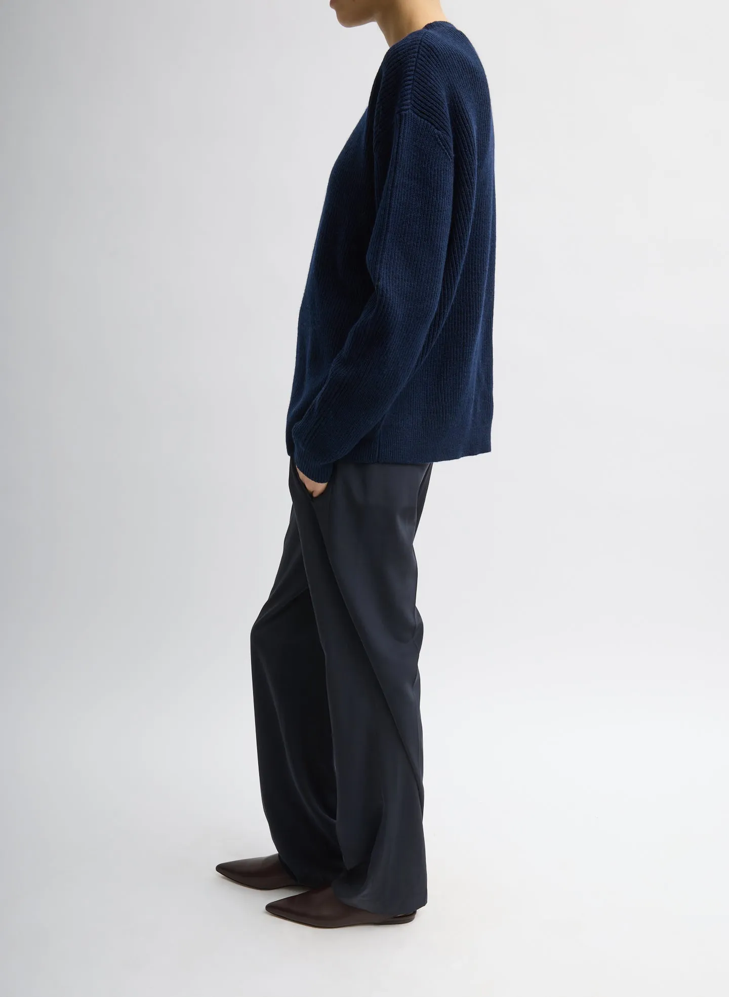 Cardigan Stitch Split Front Crewneck Easy Pullover sold by Tibi product image thumbnail 2