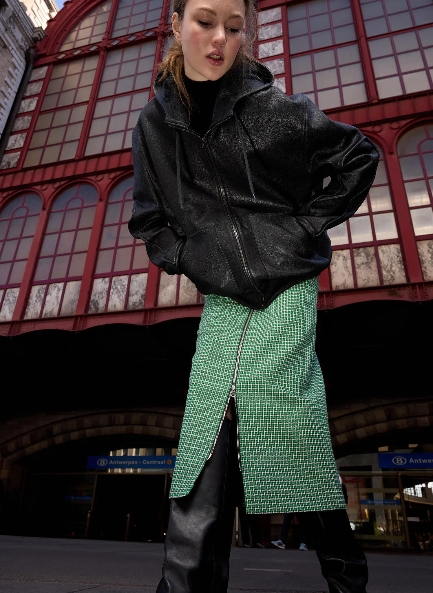 Leon Check Midi Trouser Zip Skirt sold by Tibi product image thumbnail 2