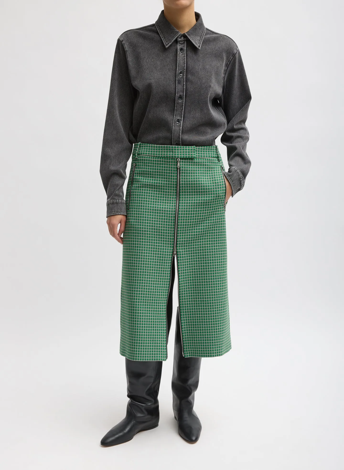 Leon Check Midi Trouser Zip Skirt sold by Tibi