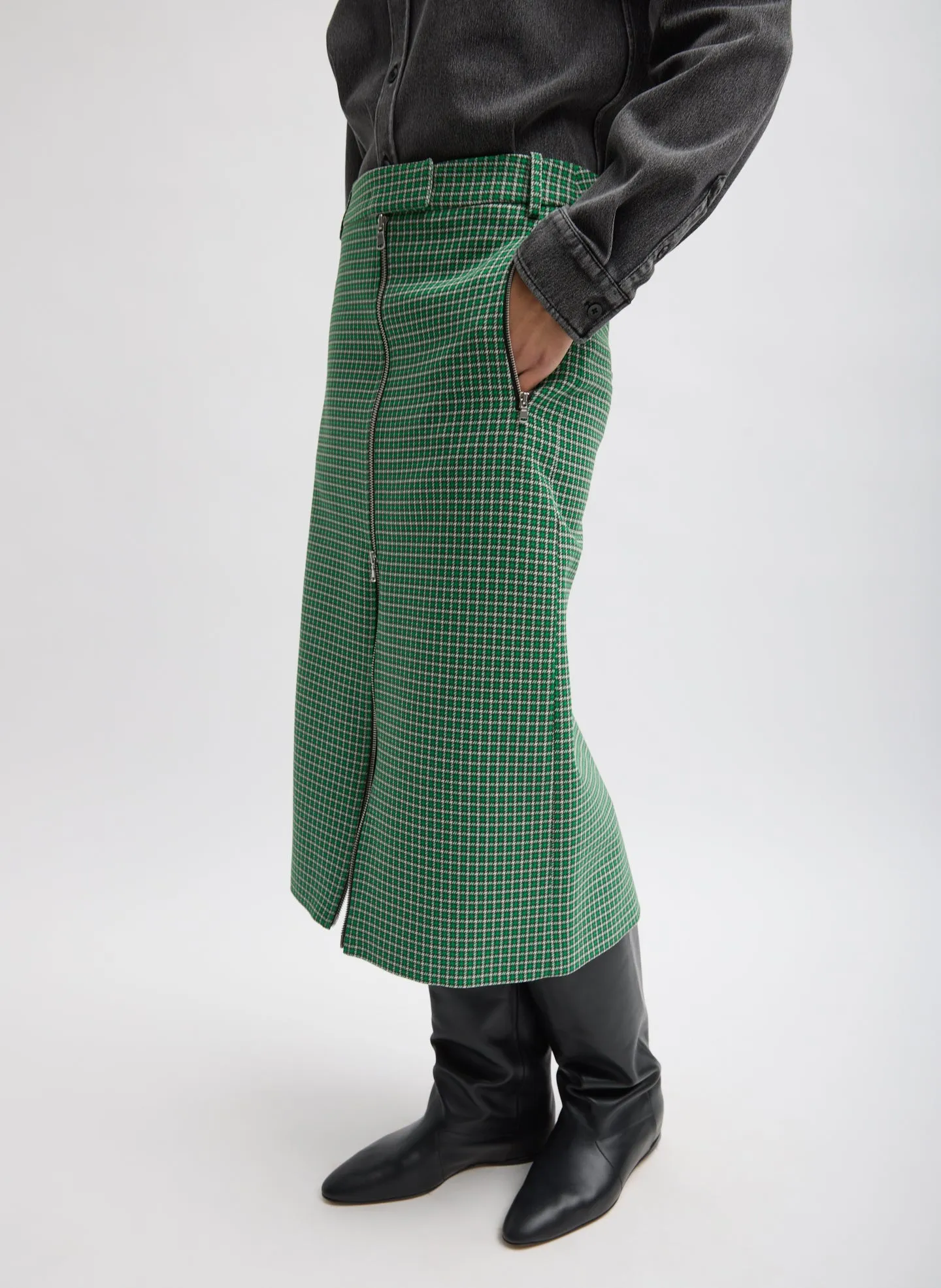 Leon Check Midi Trouser Zip Skirt sold by Tibi product image thumbnail 4