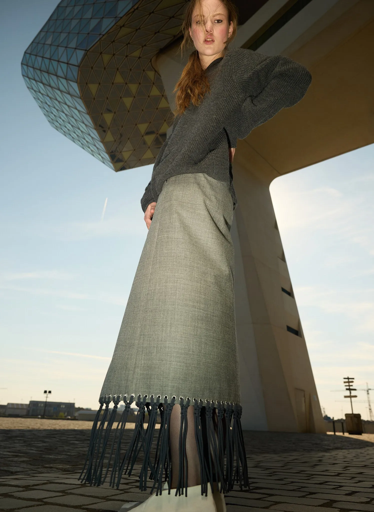 Techy Bonded Wool Crochet Trim Skirt sold by Tibi product image thumbnail 2