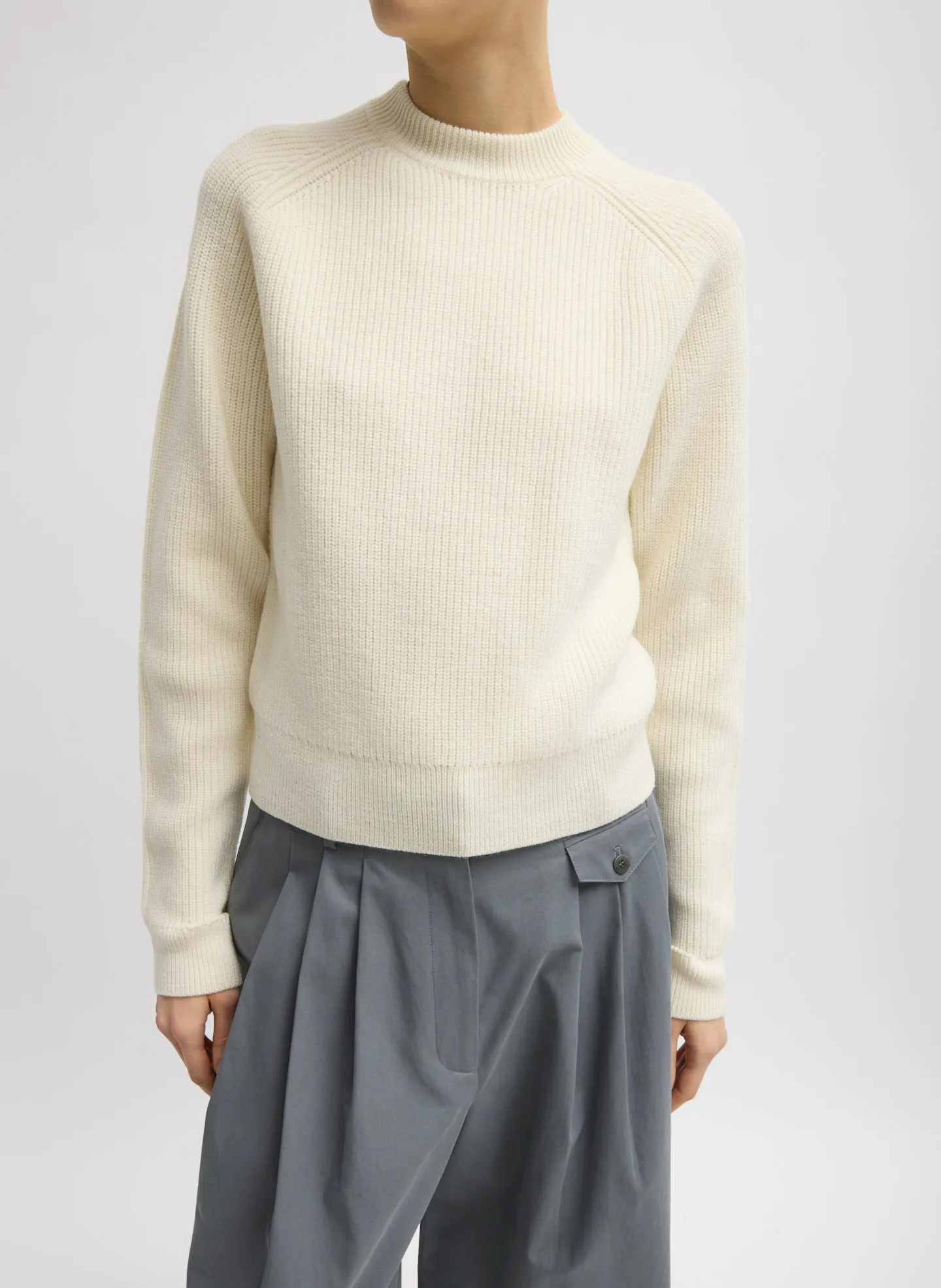 Cardigan Stitch Wool Shrunken Crewneck Pullover sold by Tibi