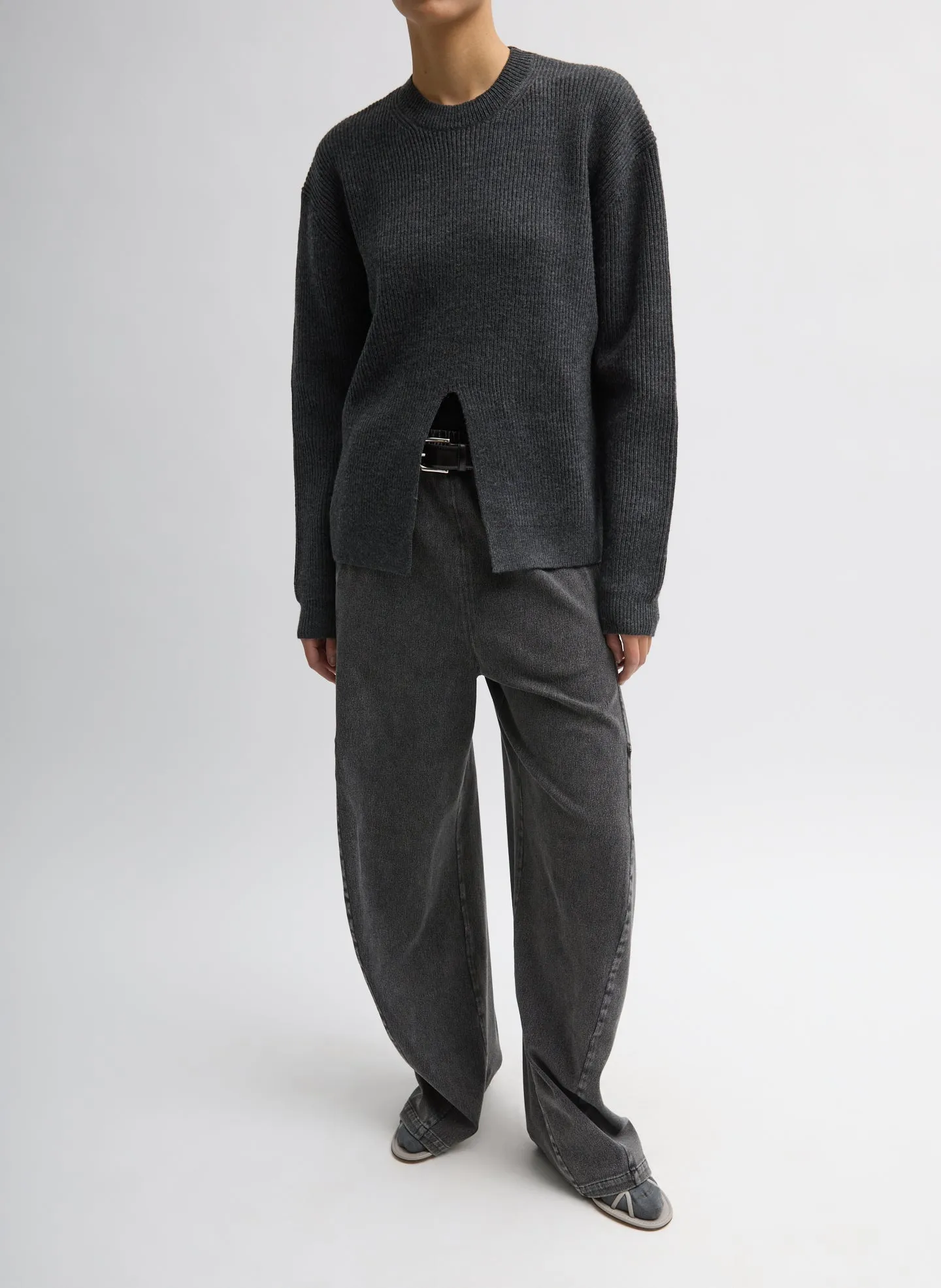 Cardigan Stitch Split Front Crewneck Easy Pullover sold by Tibi product image thumbnail 2