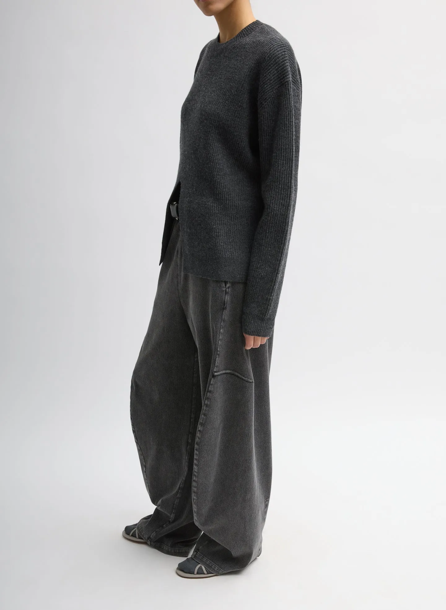 Cardigan Stitch Split Front Crewneck Easy Pullover sold by Tibi product image thumbnail 3