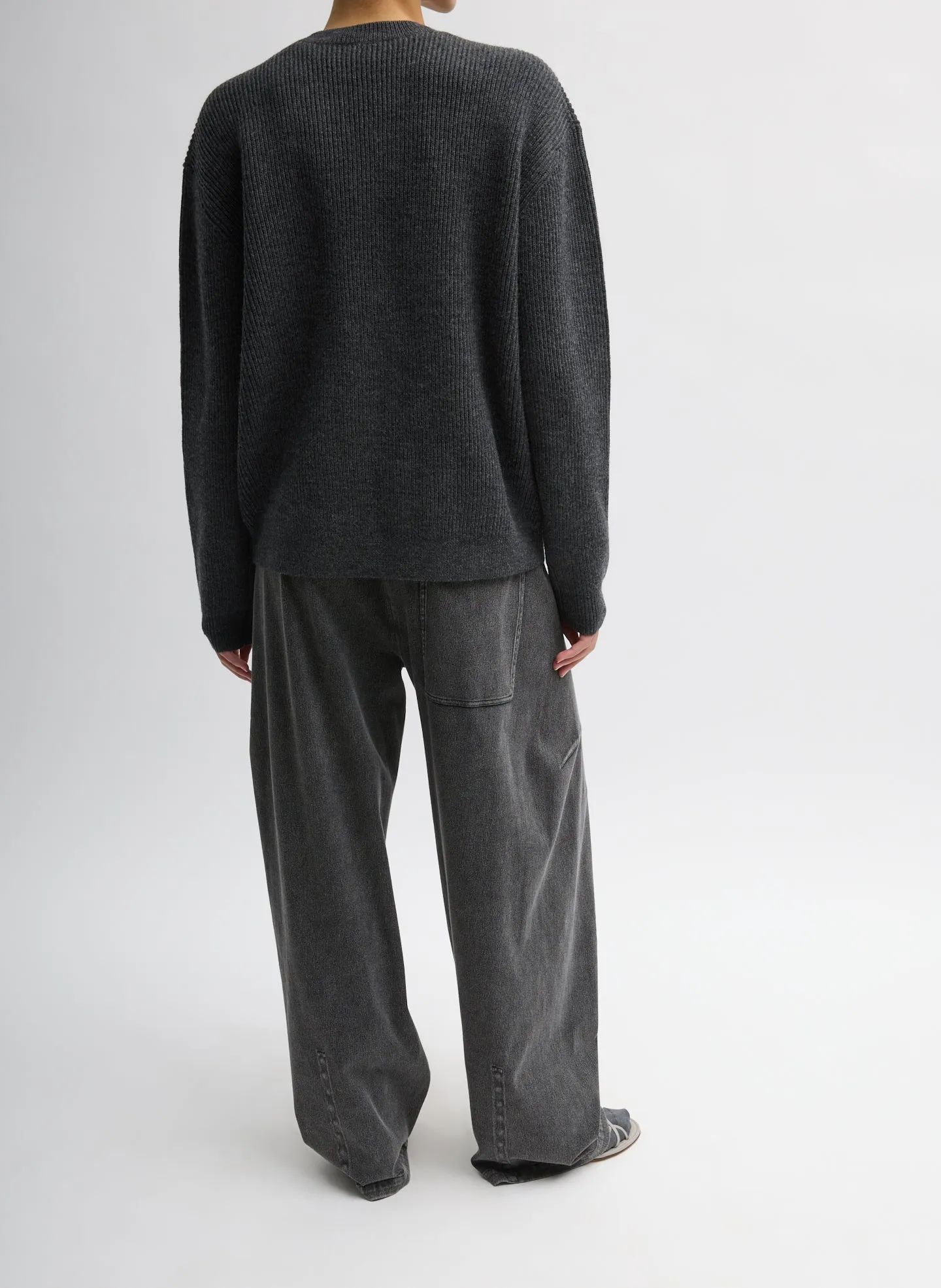 Cardigan Stitch Split Front Crewneck Easy Pullover sold by Tibi product image thumbnail 4