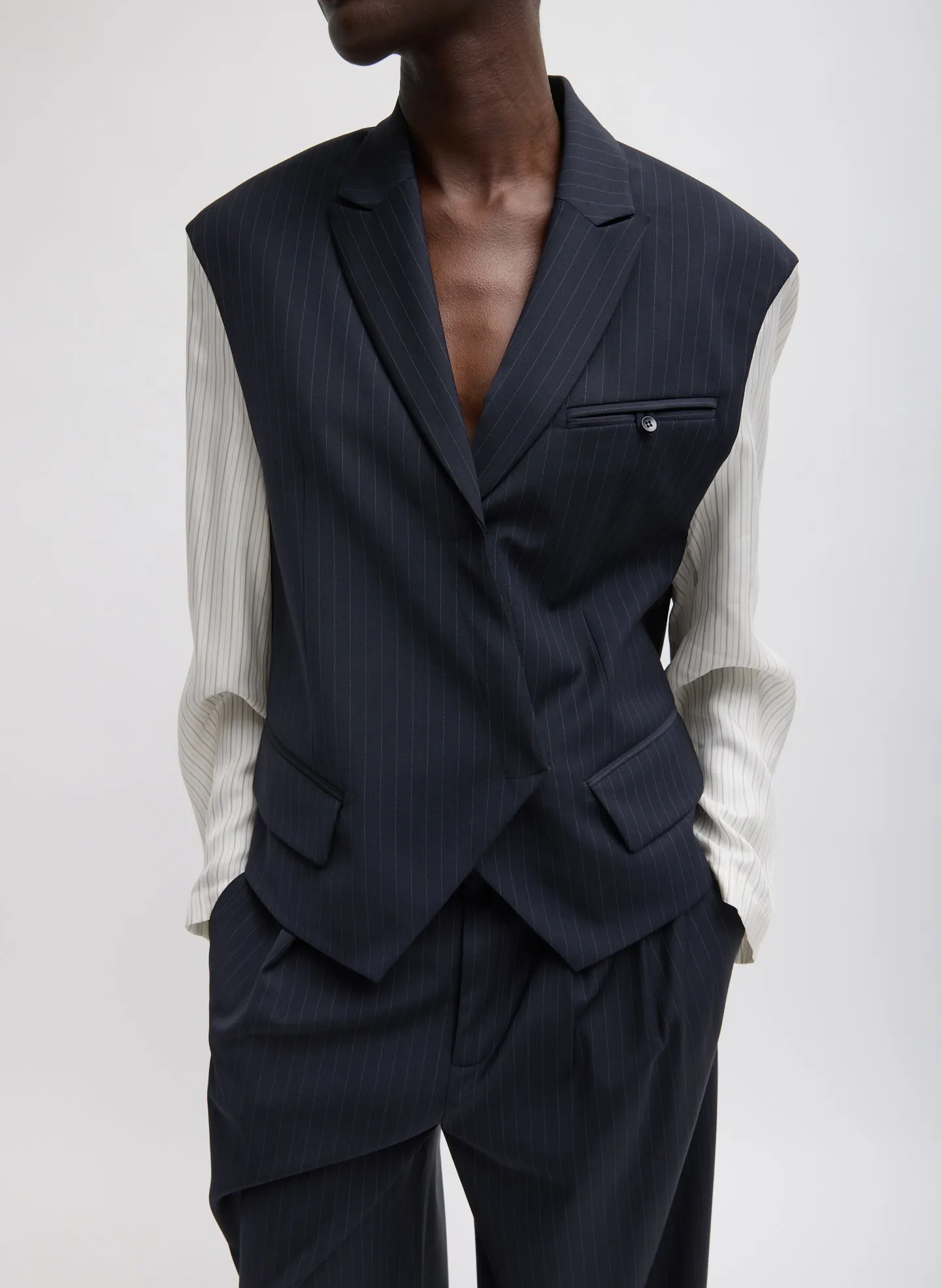 Mier Pinstripe Blazer With Combo Sleeves sold by Tibi product image thumbnail 3