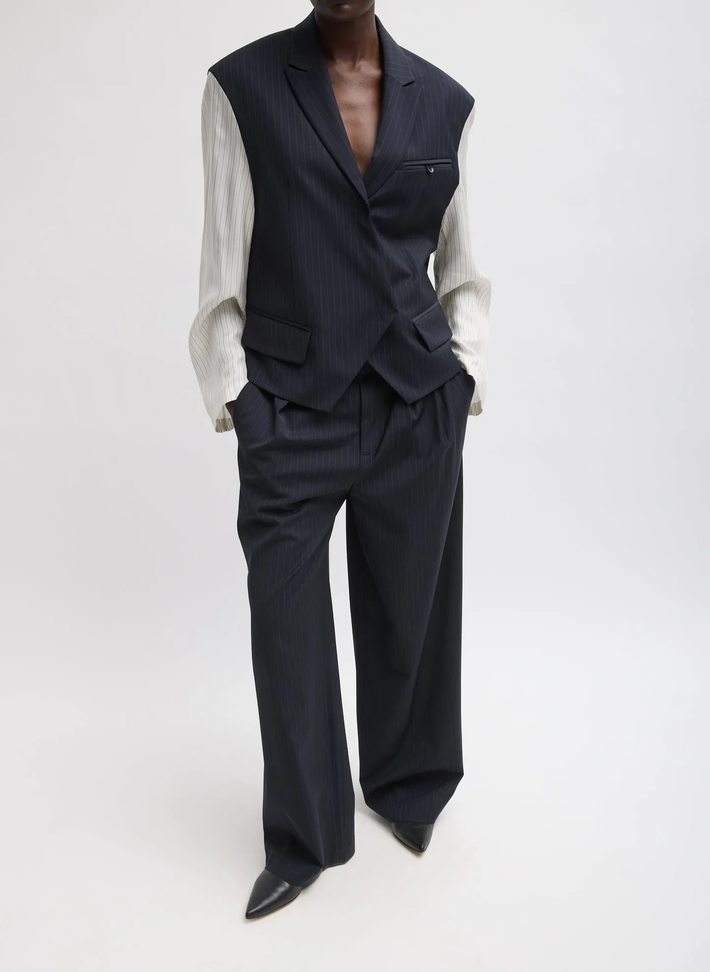 Mier Pinstripe Blazer With Combo Sleeves sold by Tibi