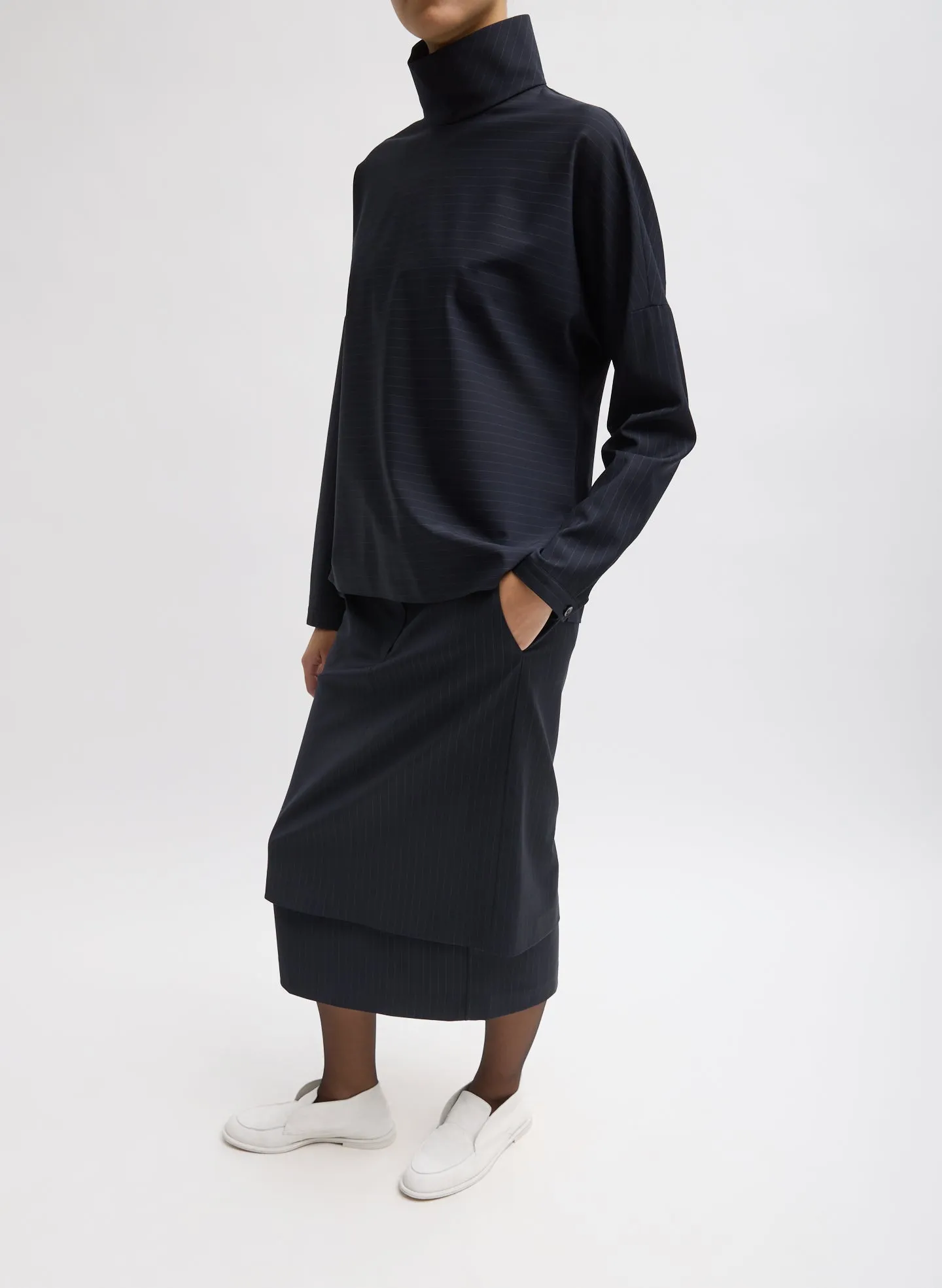 Mier Pinstripe Funnel Neck Dolman Sleeve Top sold by Tibi product image thumbnail 4