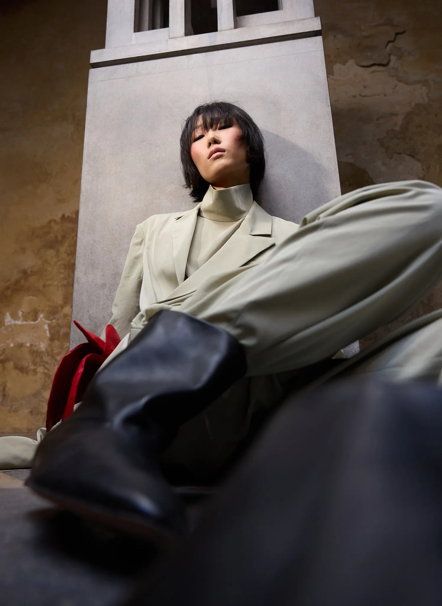 Relaxed Suiting Funnel Neck Dolman Sleeve Top sold by Tibi product image thumbnail 2