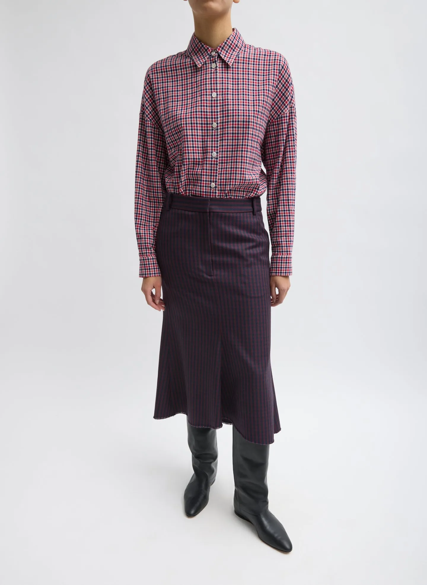 Jules Wool Gingham Sculpted Silke Skirt sold by Tibi