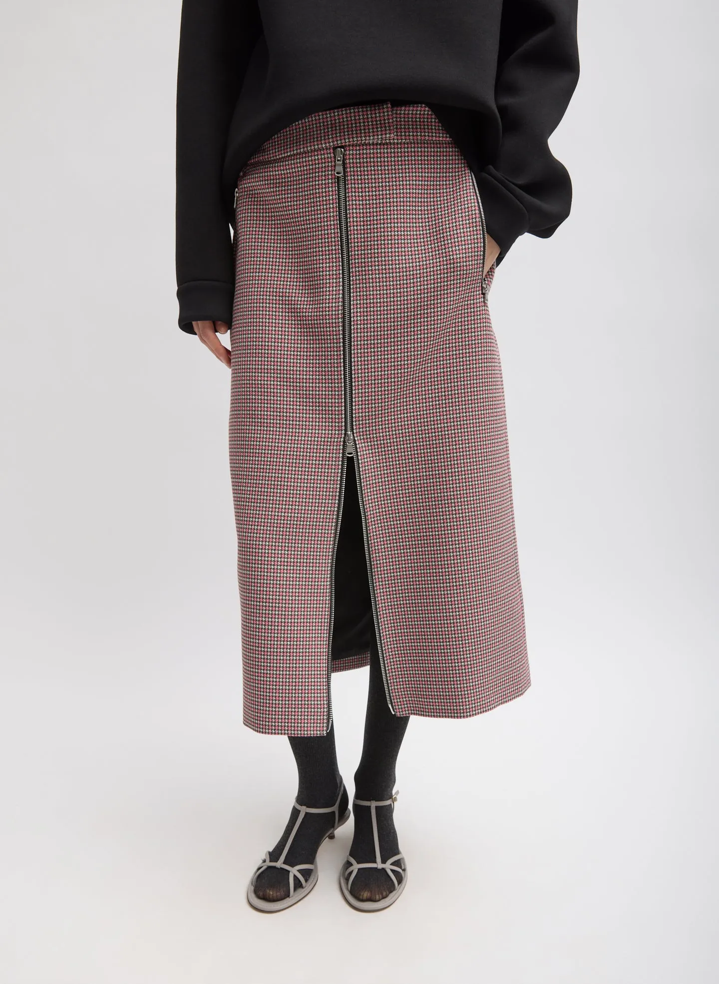 Leon Check Midi Trouser Zip Skirt sold by Tibi