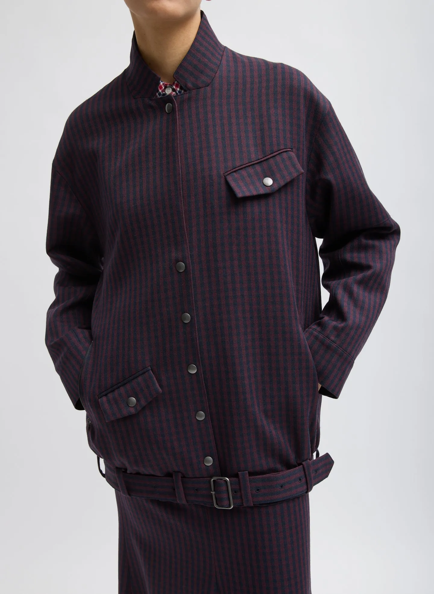 Jules Wool Gingham Long Belted Bomber sold by Tibi