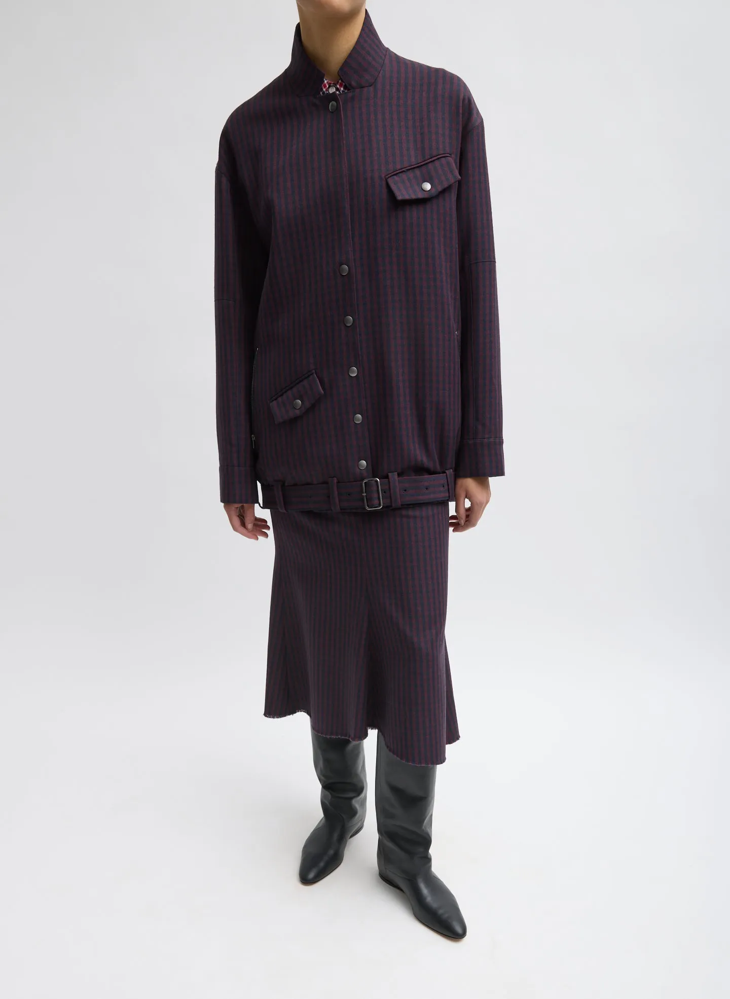 Jules Wool Gingham Long Belted Bomber sold by Tibi product image thumbnail 3