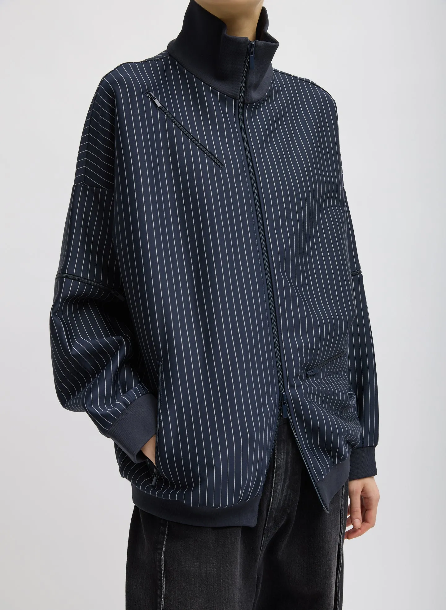Pinstripe Active Knit Zipper Detailed Track Jacket sold by Tibi product image thumbnail 5