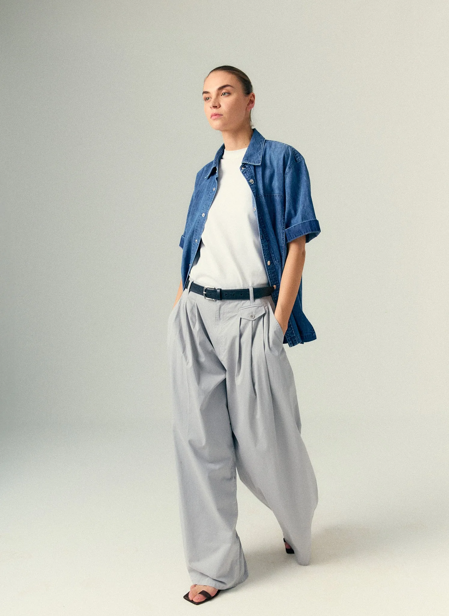 Summer Denim Classic Wash Camp Shirt sold by Tibi product image thumbnail 2