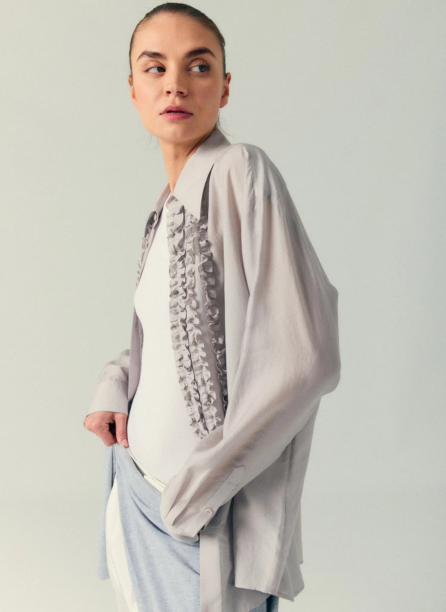 Silk Voile Easy Tuxedo Shirt sold by Tibi product image thumbnail 2