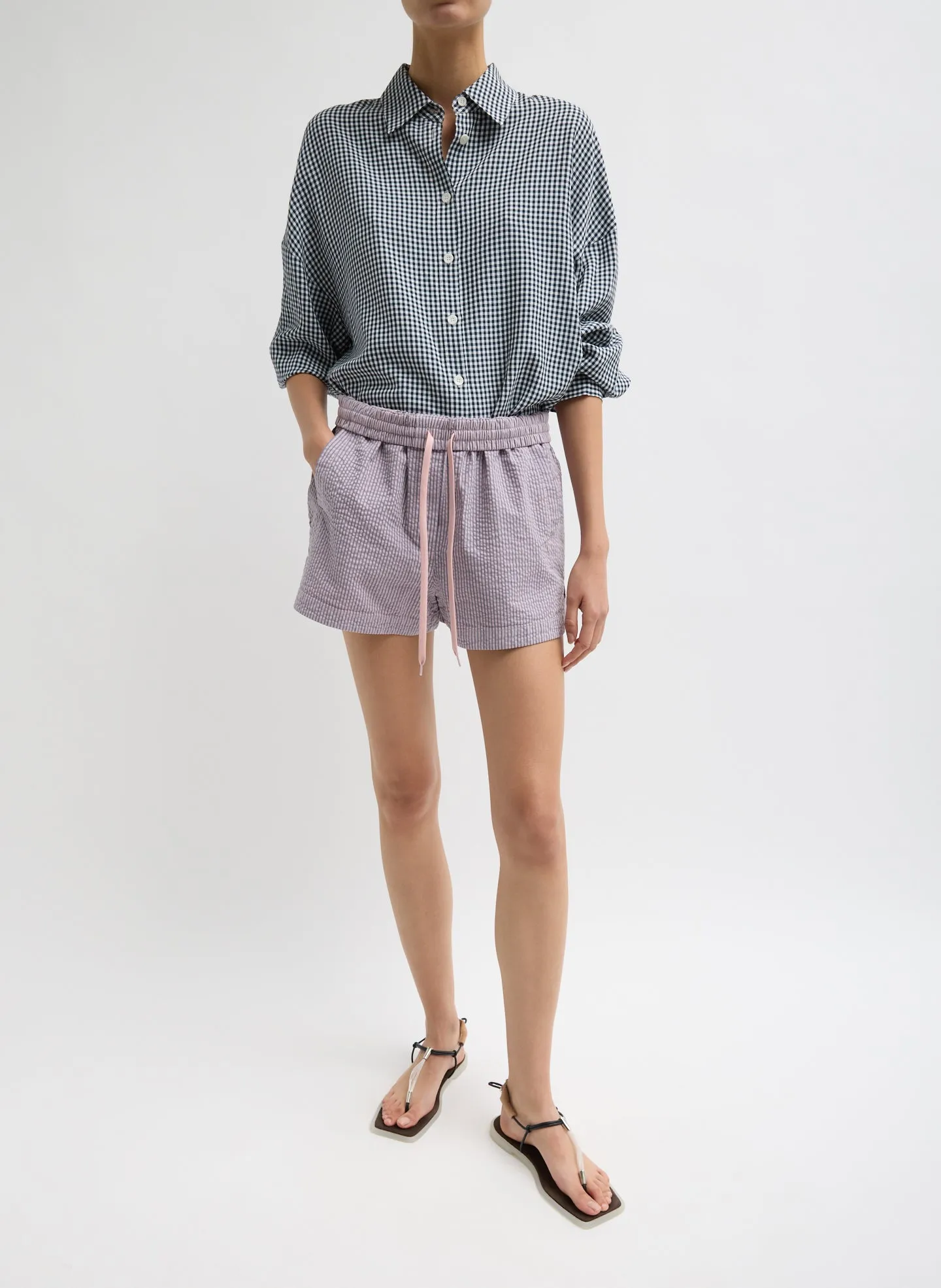 Garment Dyed Seersucker Pull On Shorts sold by Tibi