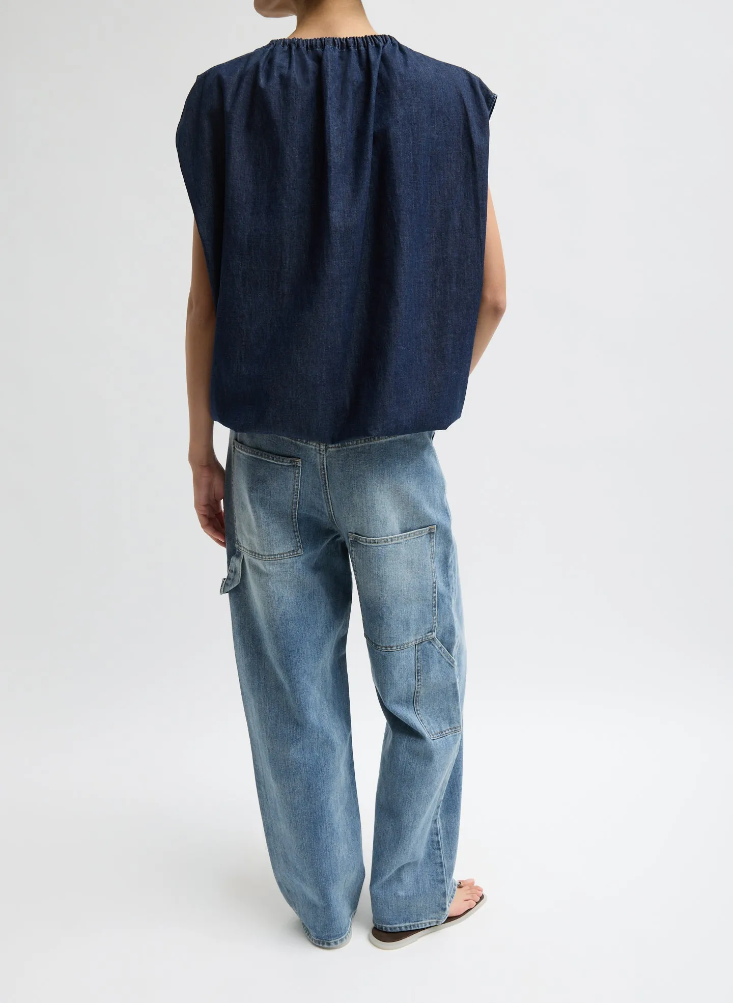 Summer Denim Indigo Shirred Neck Circular Top sold by Tibi product image thumbnail 4