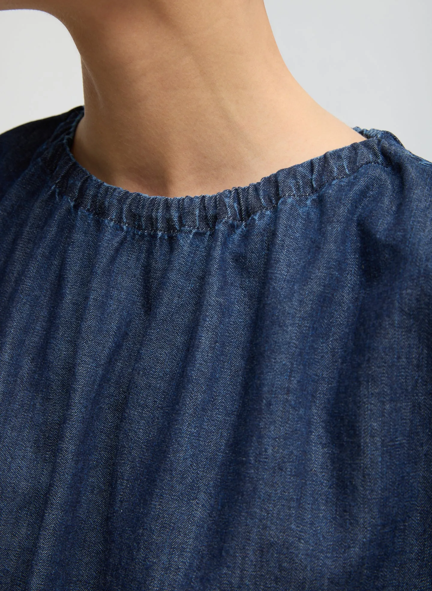 Summer Denim Indigo Shirred Neck Circular Top sold by Tibi product image thumbnail 5