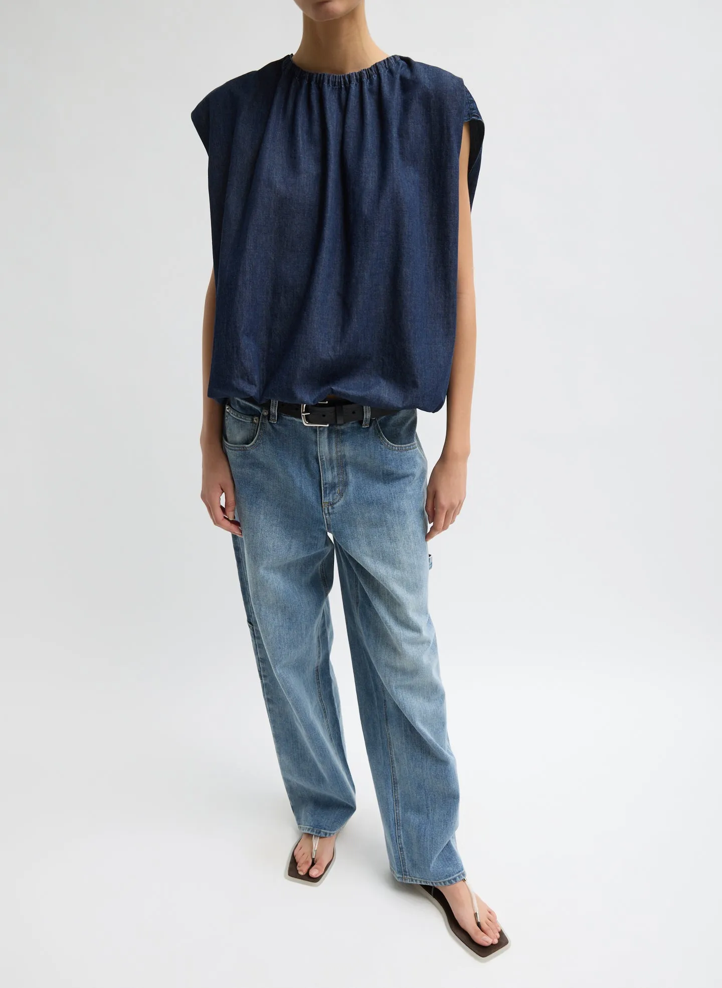 Summer Denim Indigo Shirred Neck Circular Top sold by Tibi product image thumbnail 2