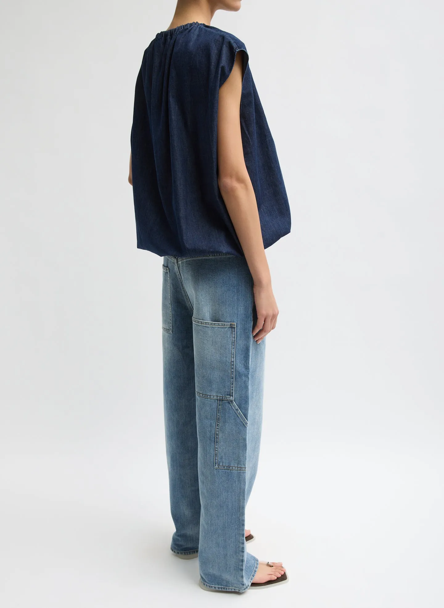 Summer Denim Indigo Shirred Neck Circular Top sold by Tibi product image thumbnail 3