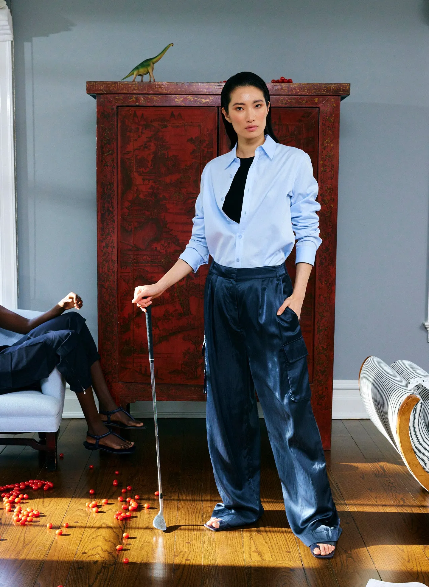 Shiny Nylon Pleated Stella Cargo Pant sold by Tibi product image thumbnail 2