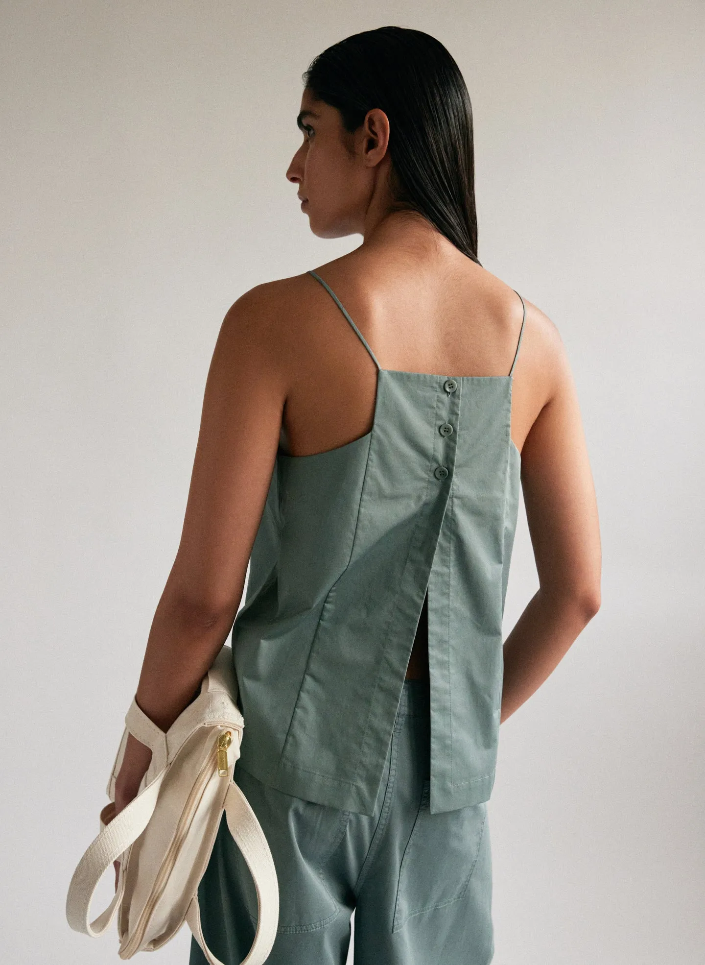 Eco Poplin Cropped Square Neck Criss Cross Tank sold by Tibi product image thumbnail 2