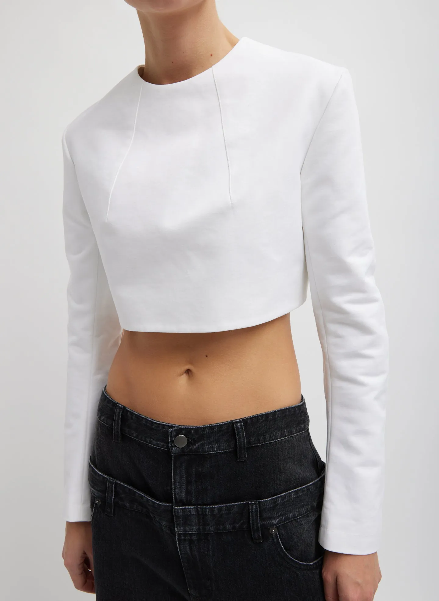 Sculpted Cotton Cropped Long Sleeve Top sold by Tibi product image thumbnail 3