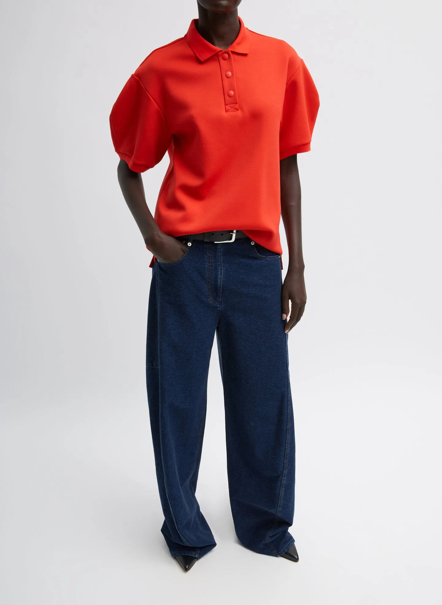 Indigo Barre Denim Knit Sid Jean sold by Tibi