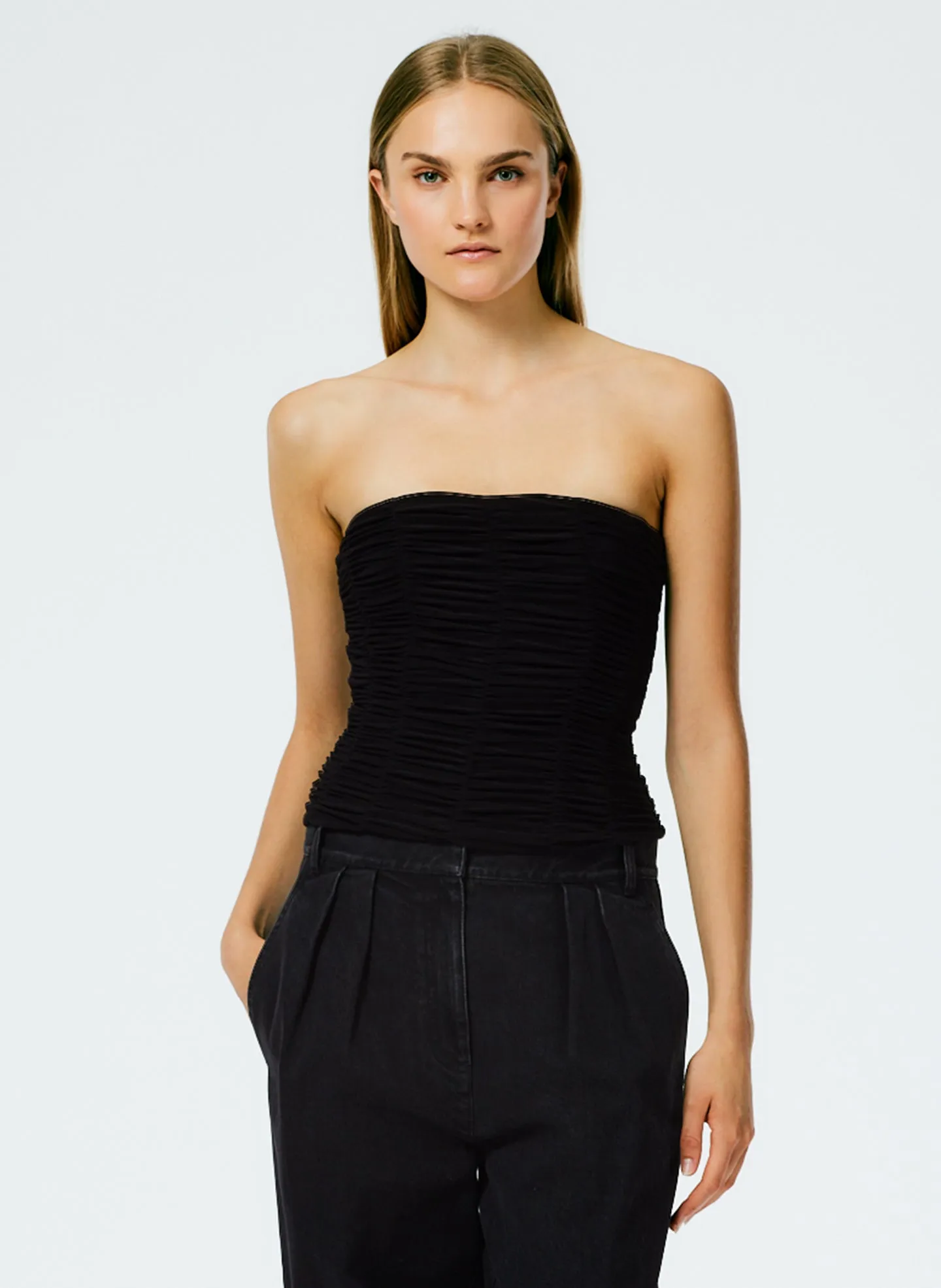 Drapey Jersey Ruched Strapless Top sold by Tibi