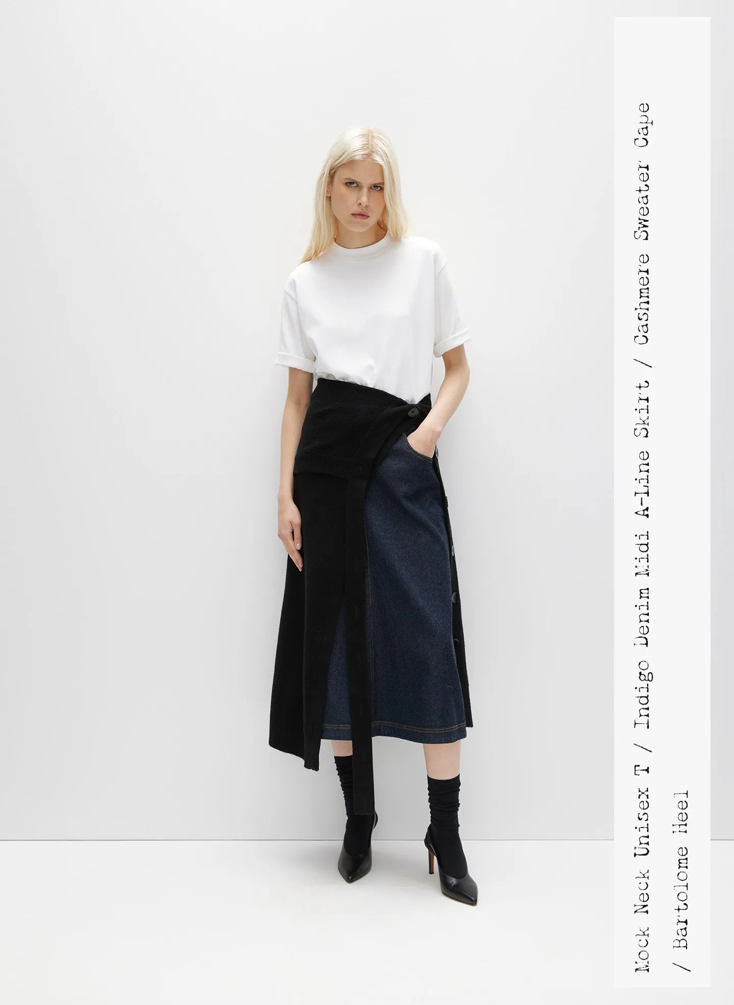 Indigo Denim Midi A-Line Skirt sold by Tibi product image thumbnail 2