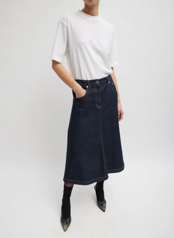 Indigo Denim Midi A-Line Skirt sold by Tibi