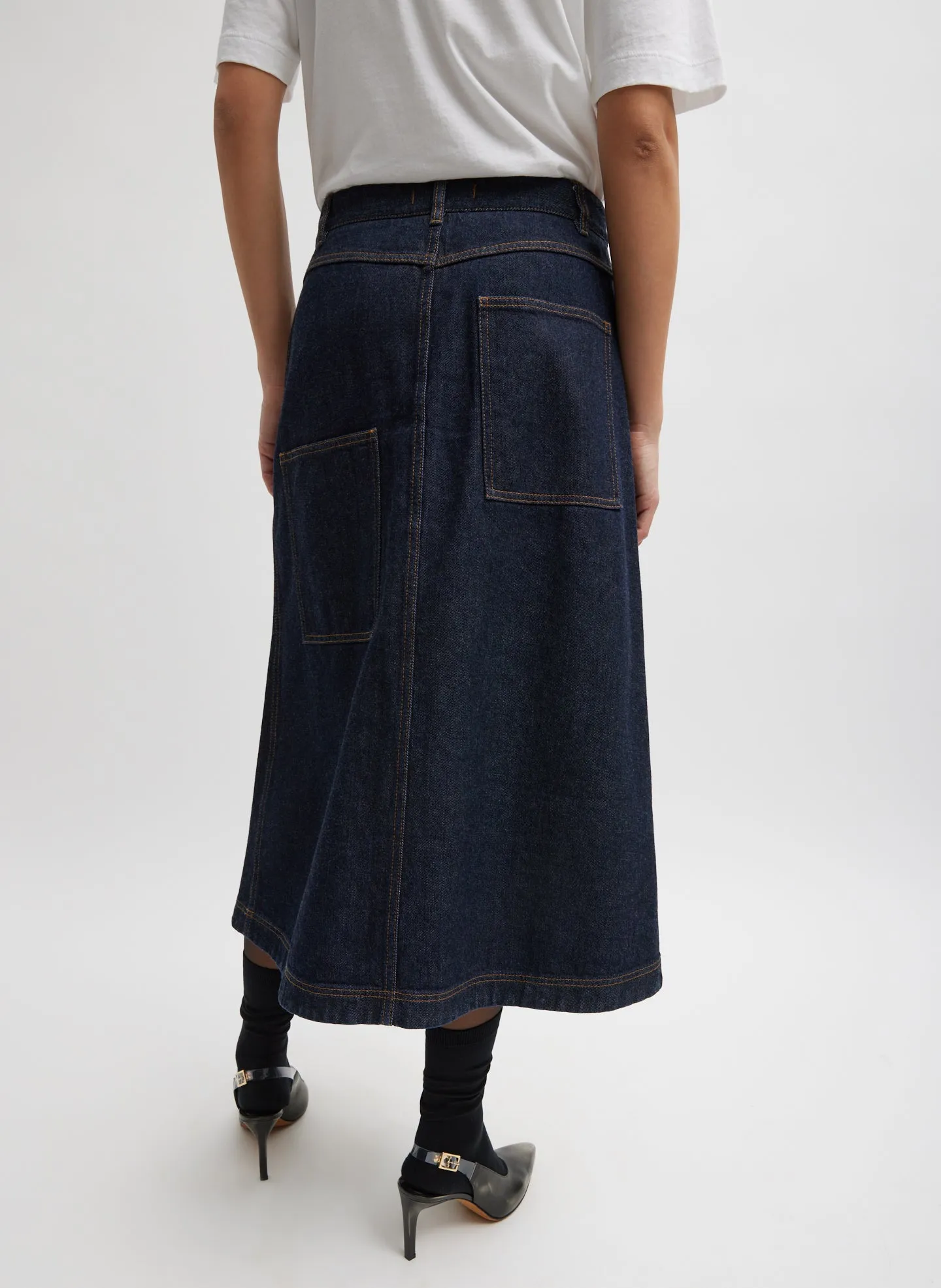 Indigo Denim Midi A-Line Skirt sold by Tibi product image thumbnail 4