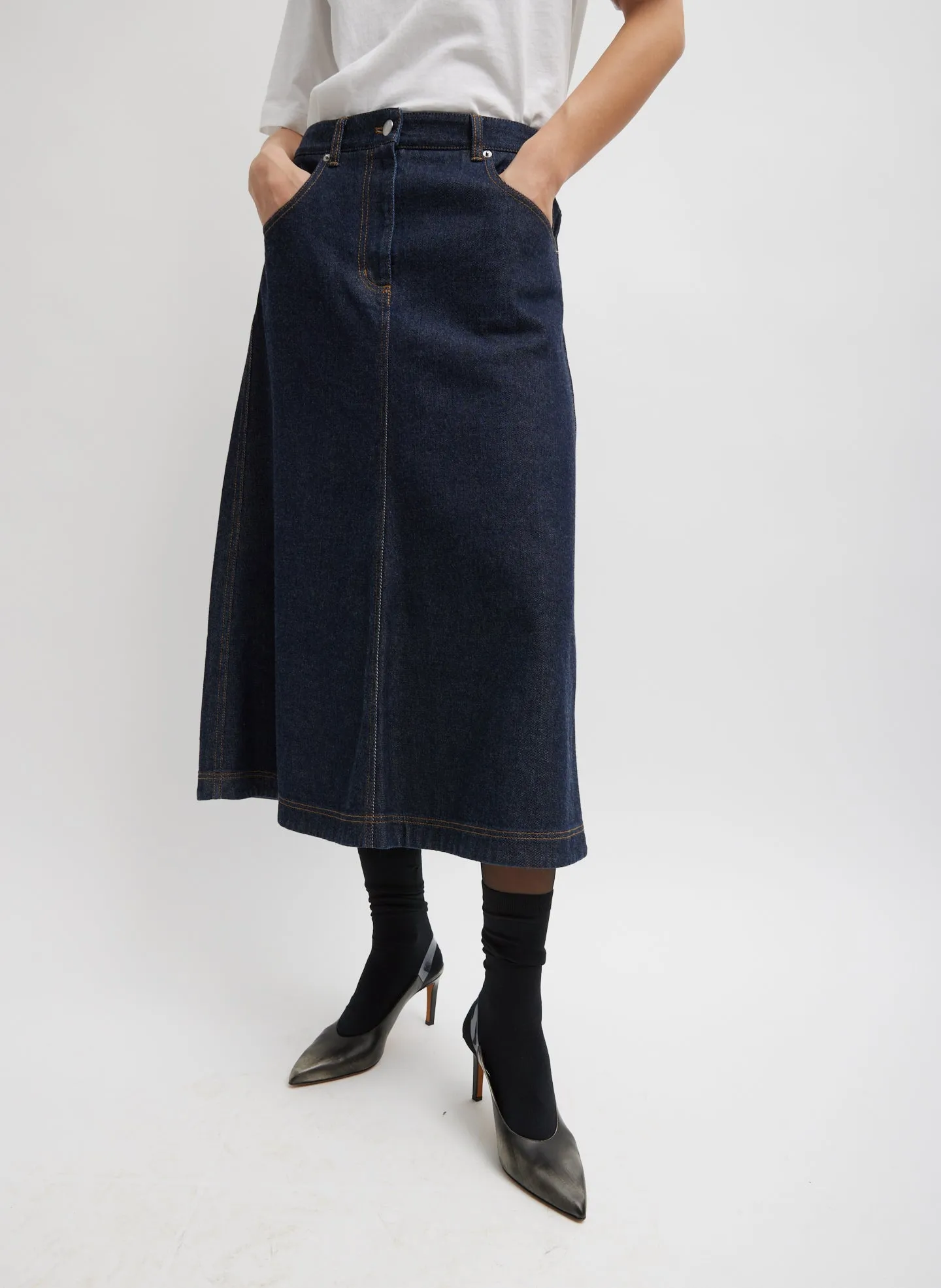 Indigo Denim Midi A-Line Skirt sold by Tibi product image thumbnail 3