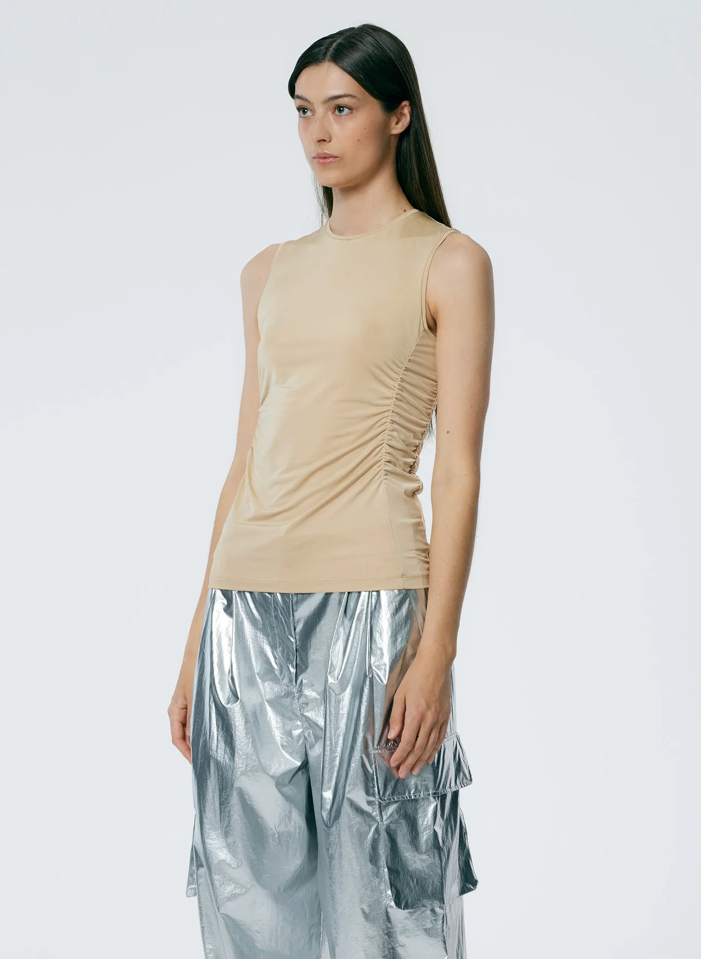 Micro Jersey Shirred Crewneck Top sold by Tibi product image thumbnail 2